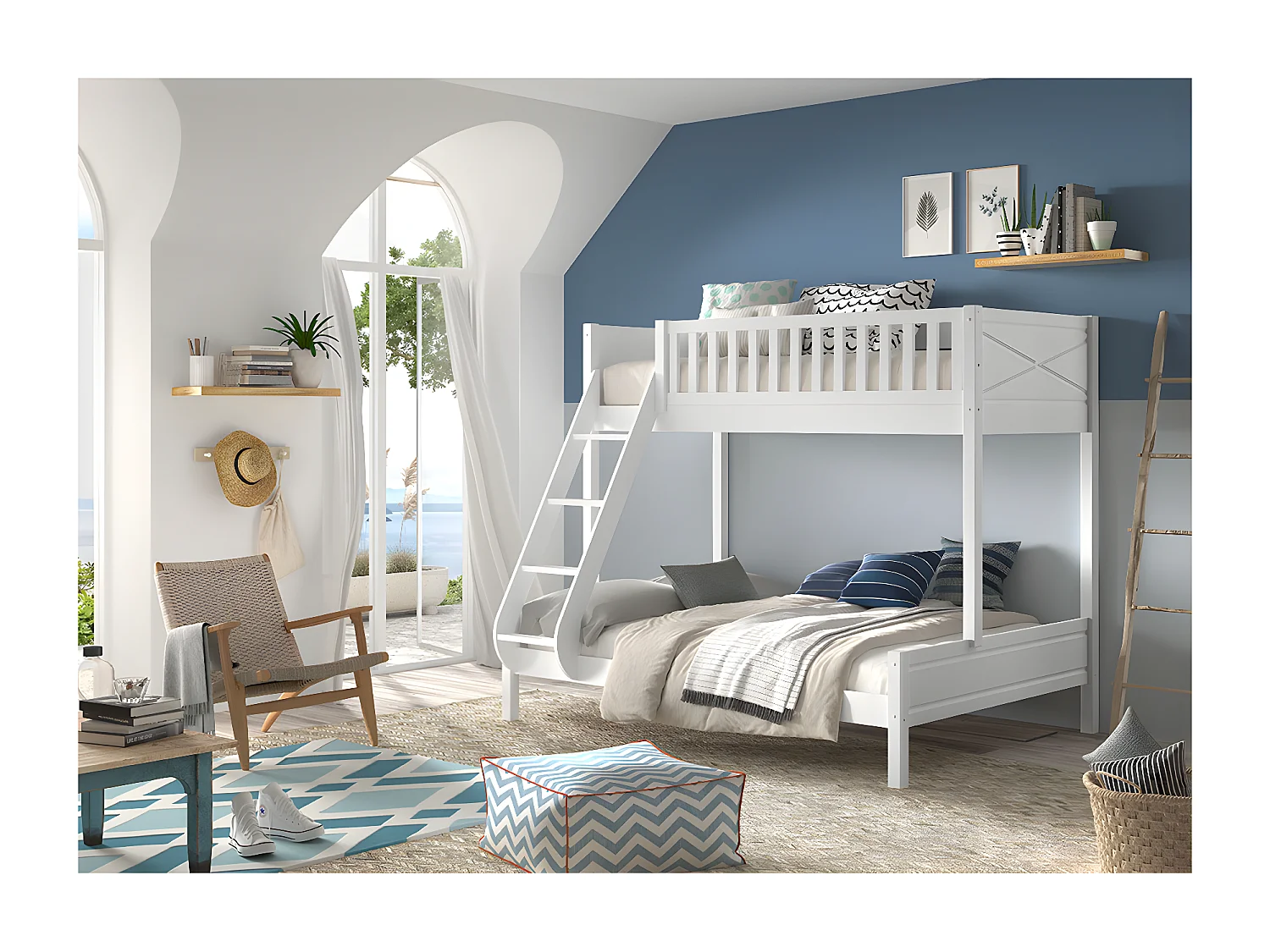 Lit Familial 3 Places "Scott" 140x200cm Blanc