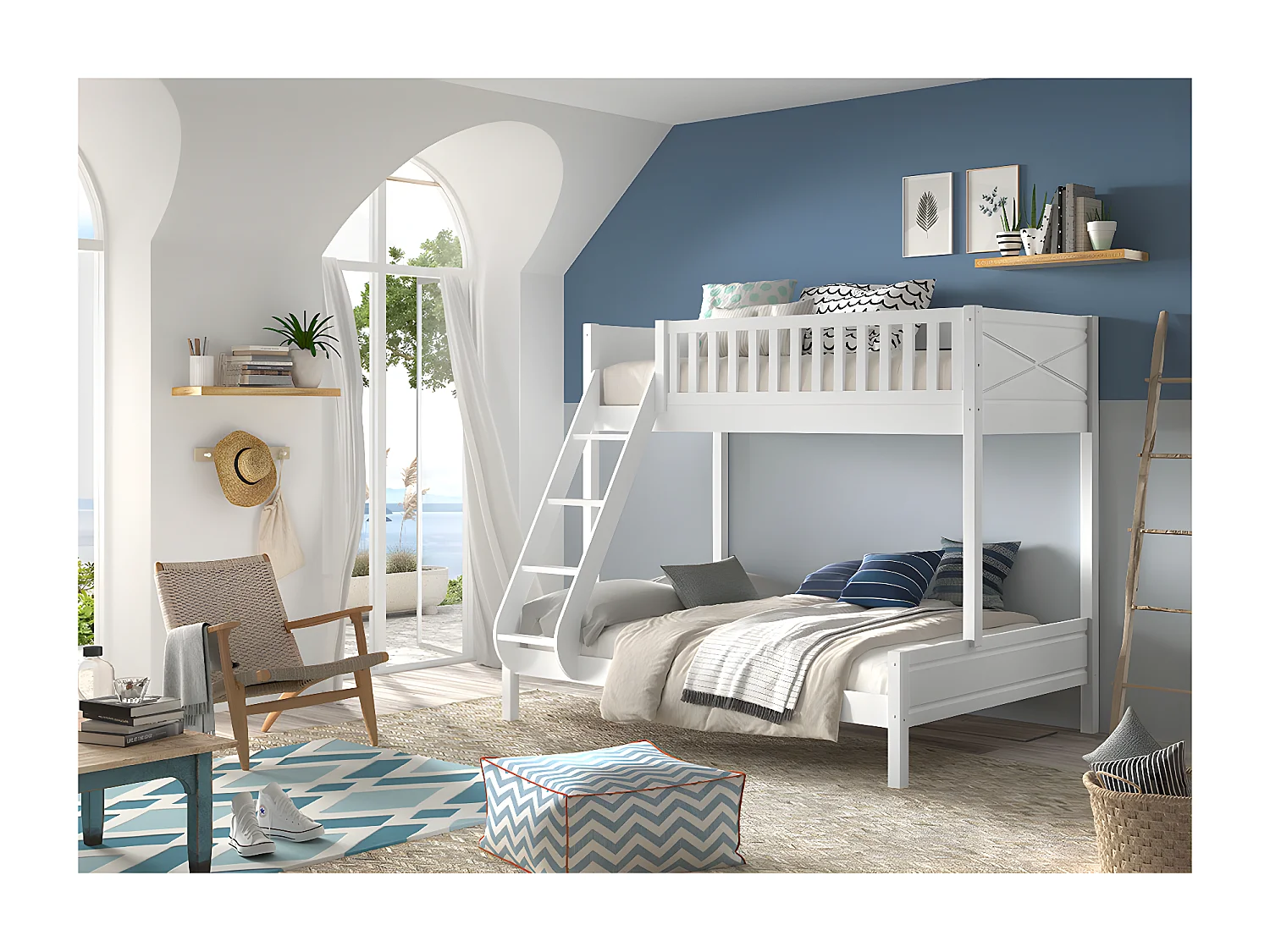 Lit Familial 3 Places "Scott" 140x200cm Blanc