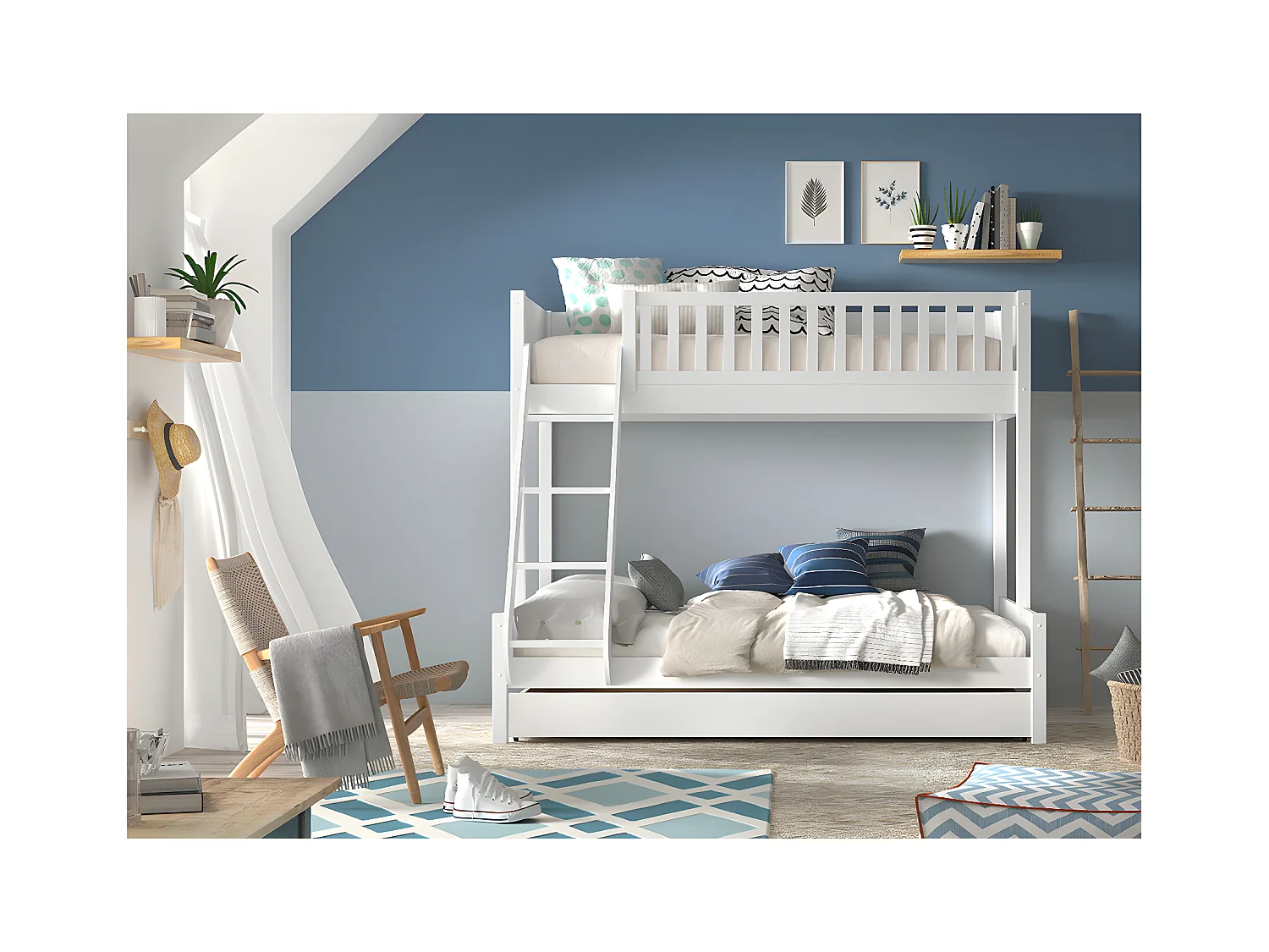 Beliche 90-140x200 incluindo molas de caixa e gaveta Vipack Scott White