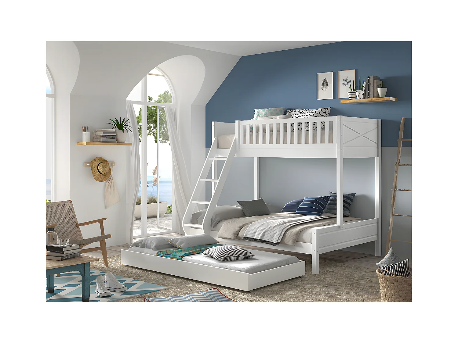 Beliche 90-140x200 incluindo molas de caixa e gaveta Vipack Scott White