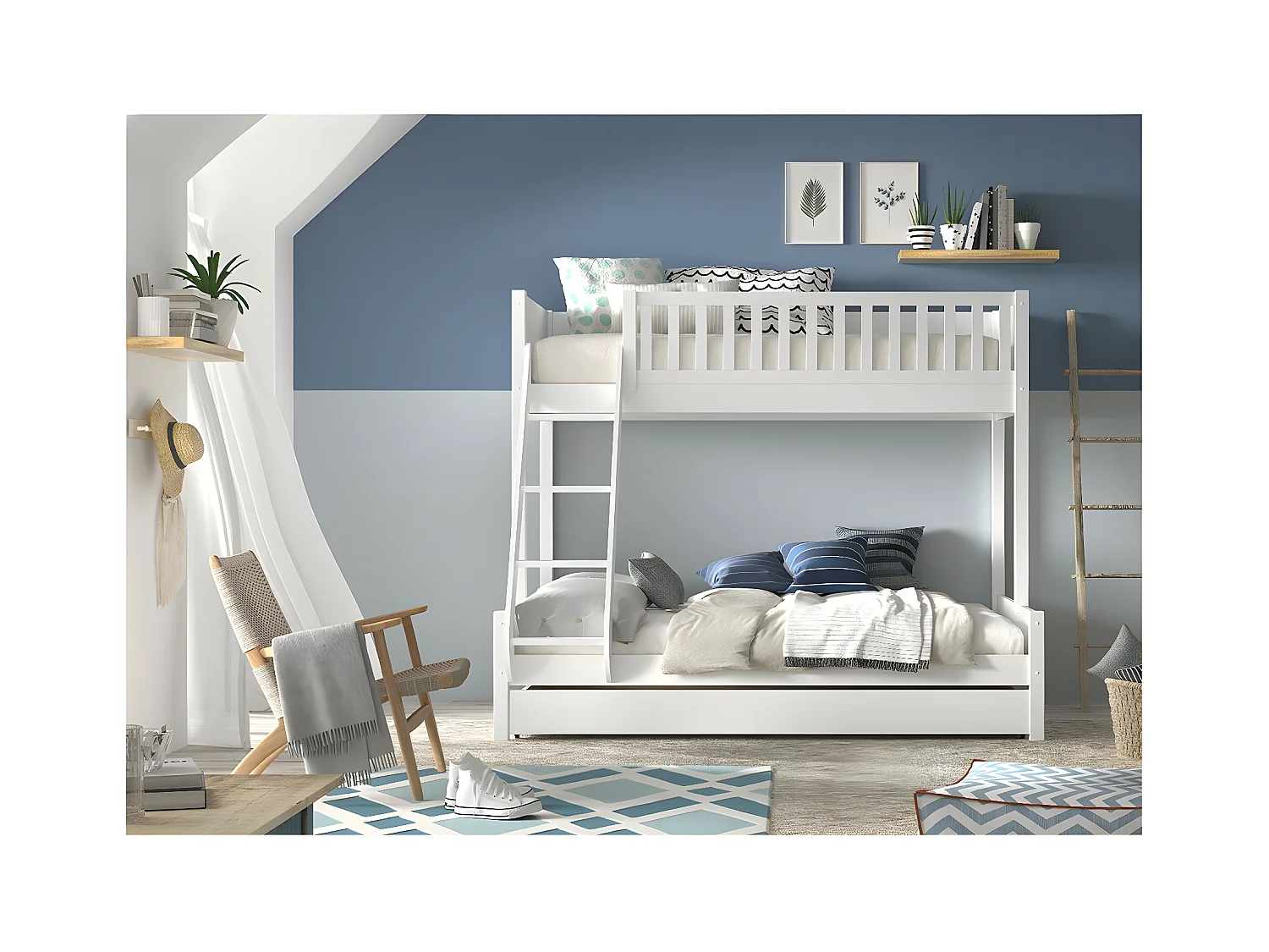 Beliche 90-140x200 incluindo molas de caixa e gaveta Vipack Scott White