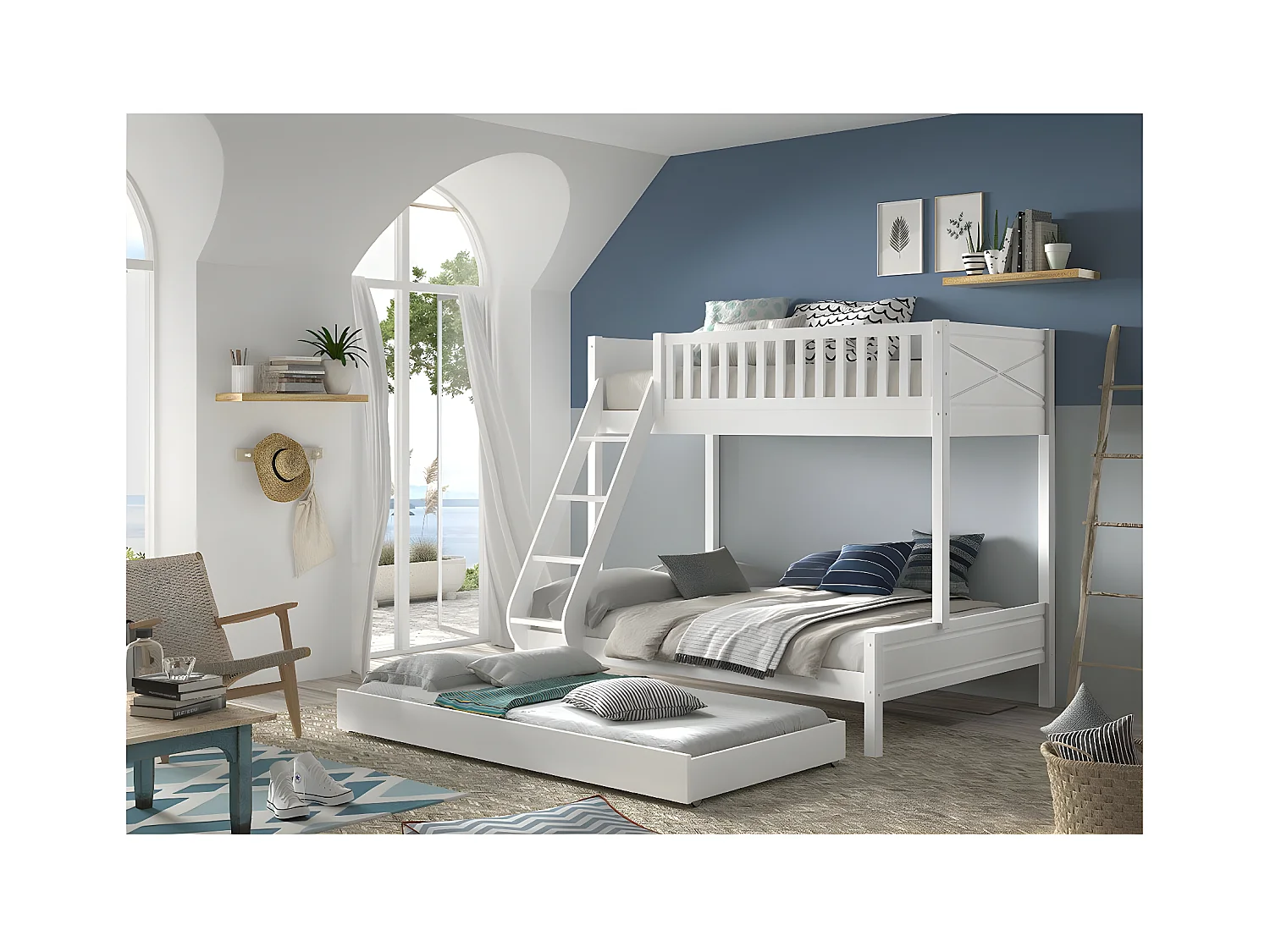 Beliche 90-140x200 incluindo molas de caixa e gaveta Vipack Scott White