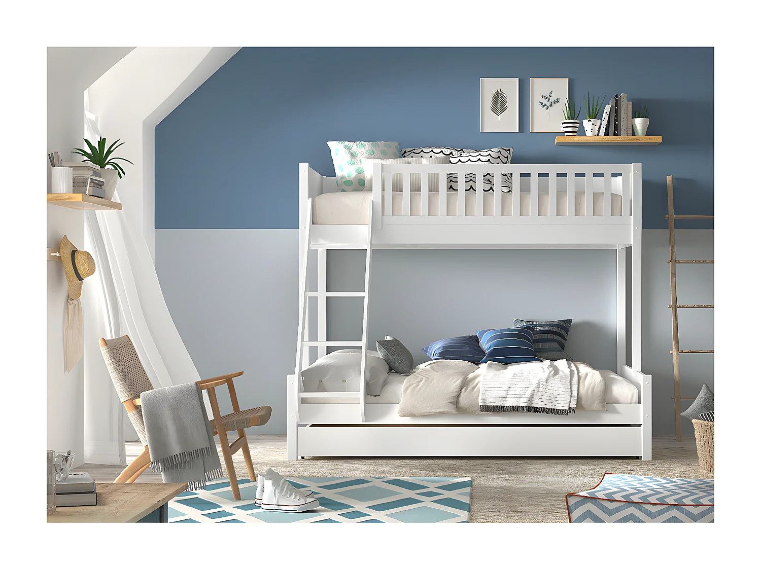 Pack - Lit Familial & Tiroir "Scott" Blanc