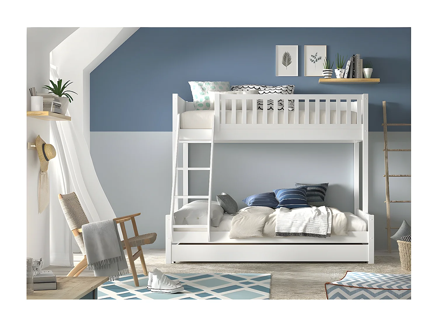 Pack - Lit Familial & Tiroir "Scott" Blanc