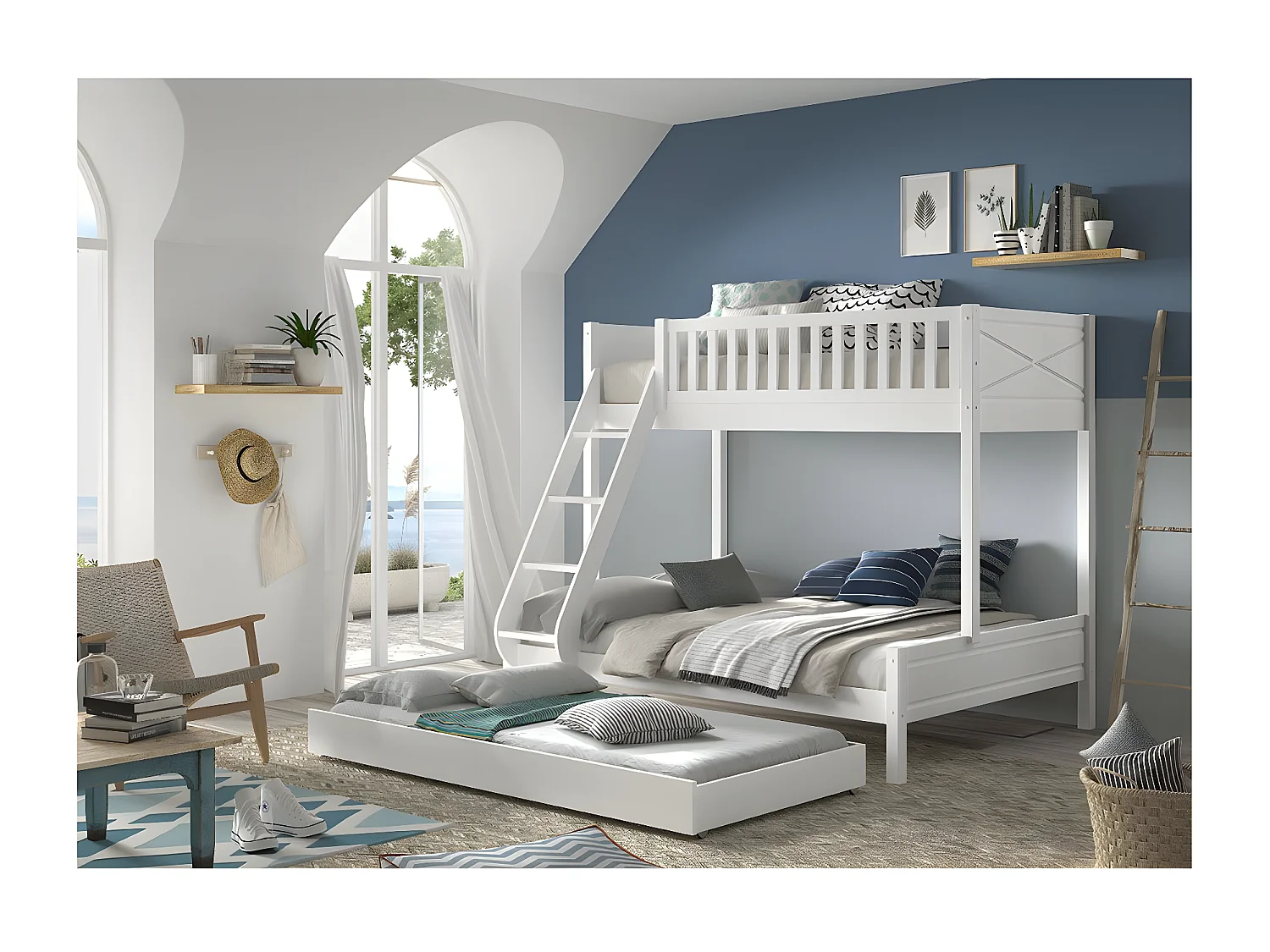 Pack - Lit Familial & Tiroir "Scott" Blanc