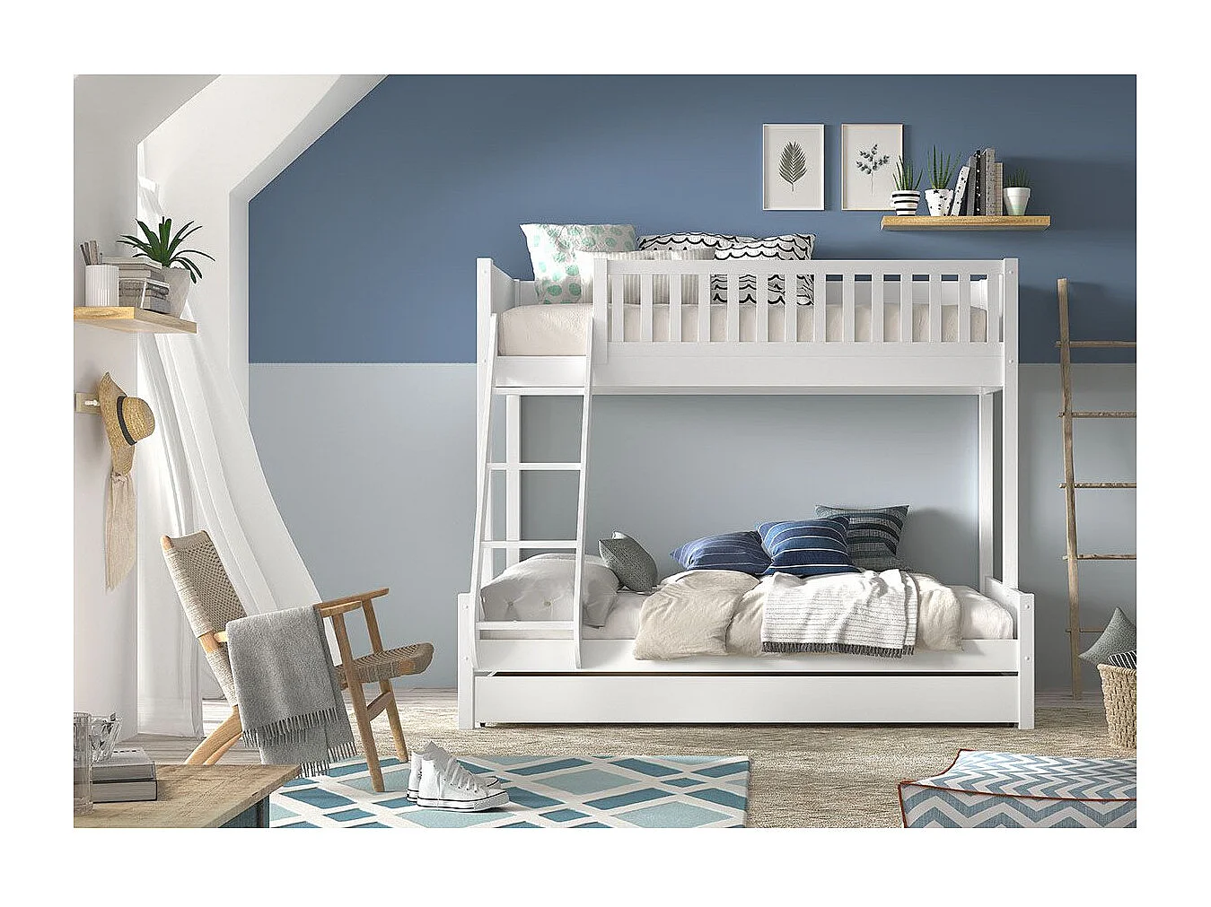 Pack - Lit Familial & Tiroir "Scott" Blanc