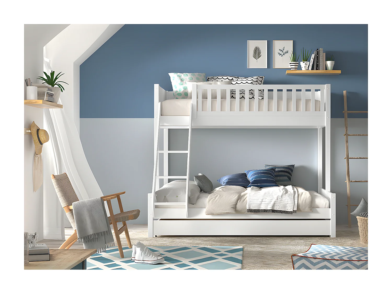 Litera 90-140x200 con somieres y cajón Vipack Scott Blanco