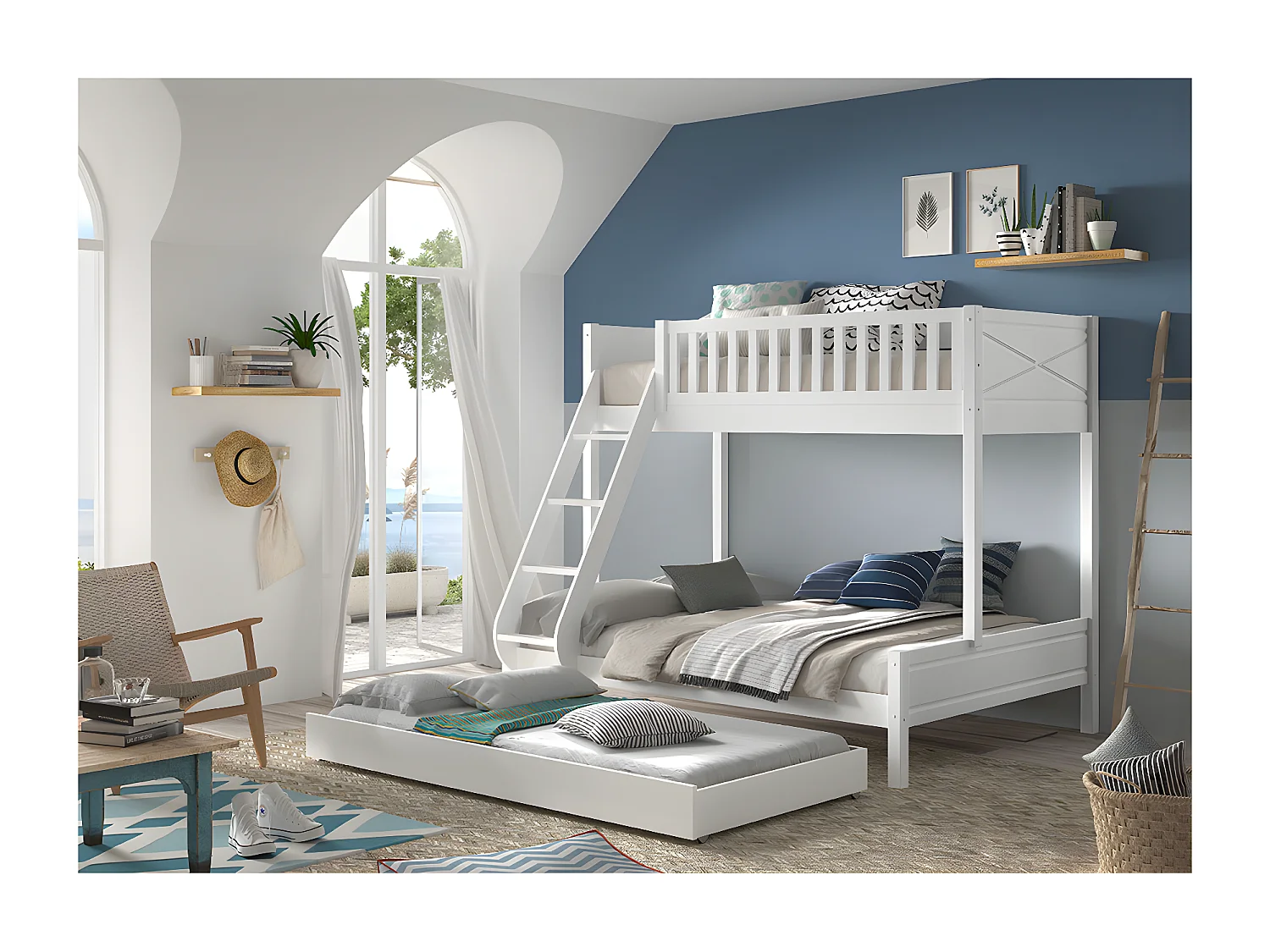 Litera 90-140x200 con somieres y cajón Vipack Scott Blanco