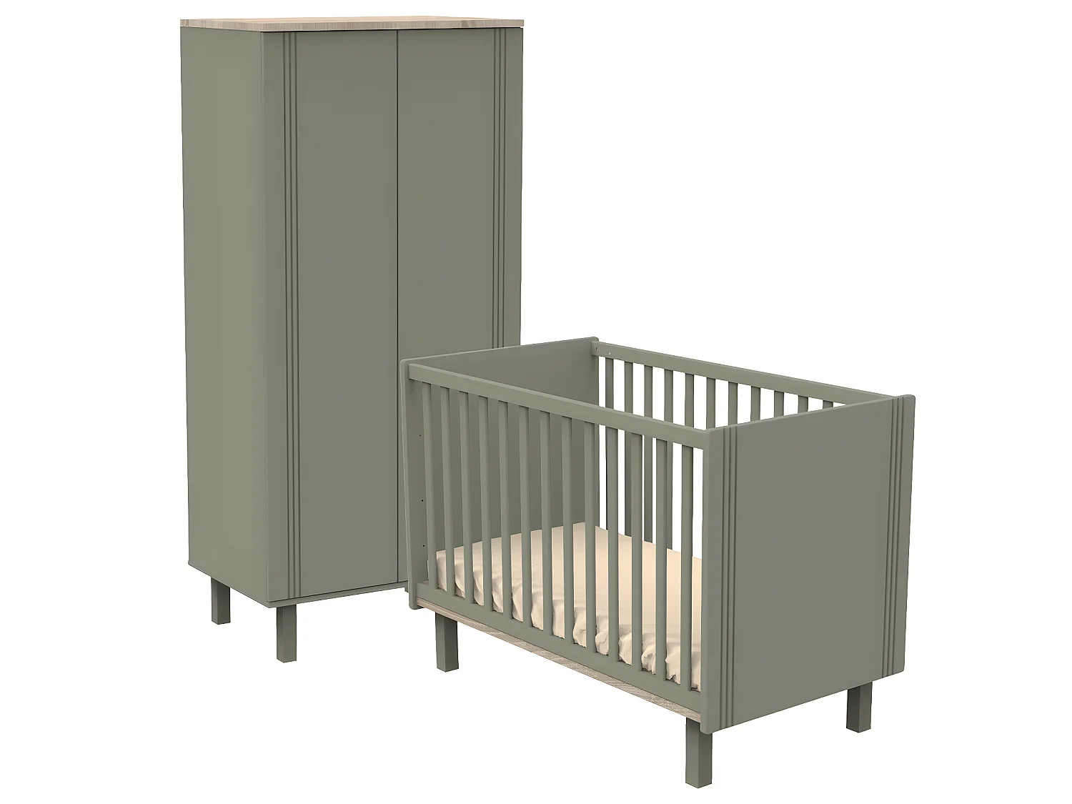 Lit bébé 60x120 et armoire Eléonore - Kaki