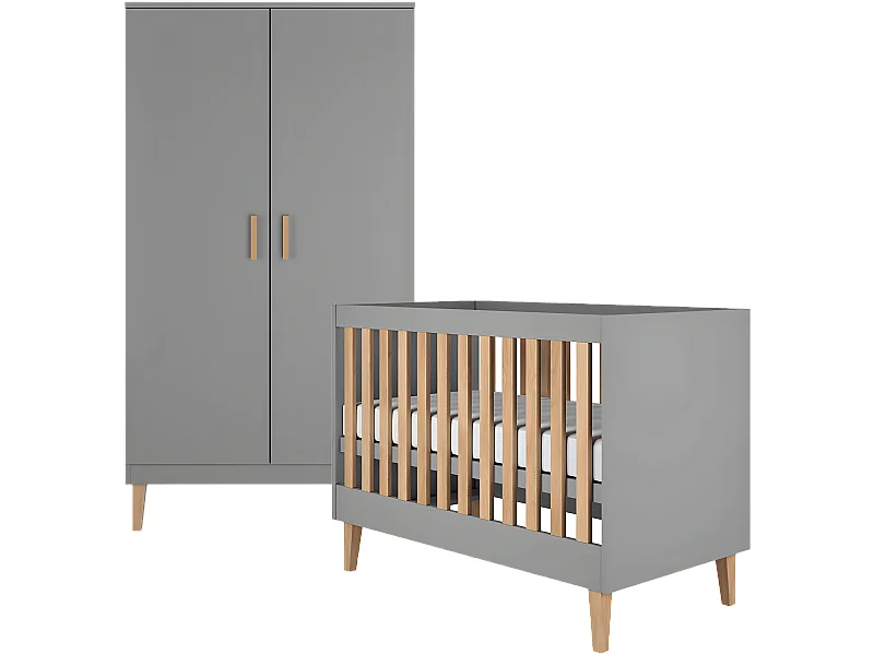 Lit bébé 60x120 et armoire Kubi - Gris