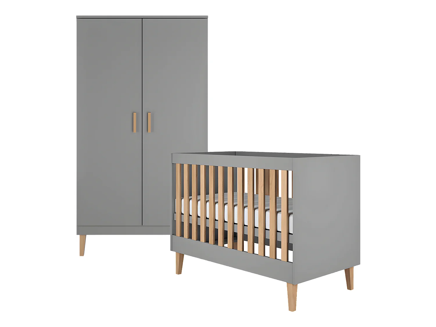 Lit bébé 60x120 et armoire Kubi - Gris