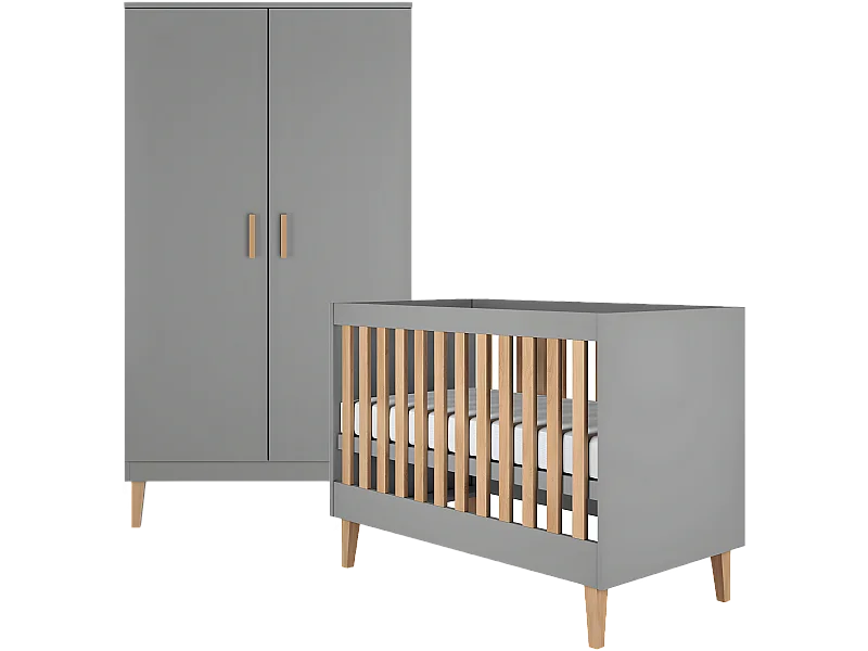 Lit bébé 60x120 et armoire Kubi - Gris