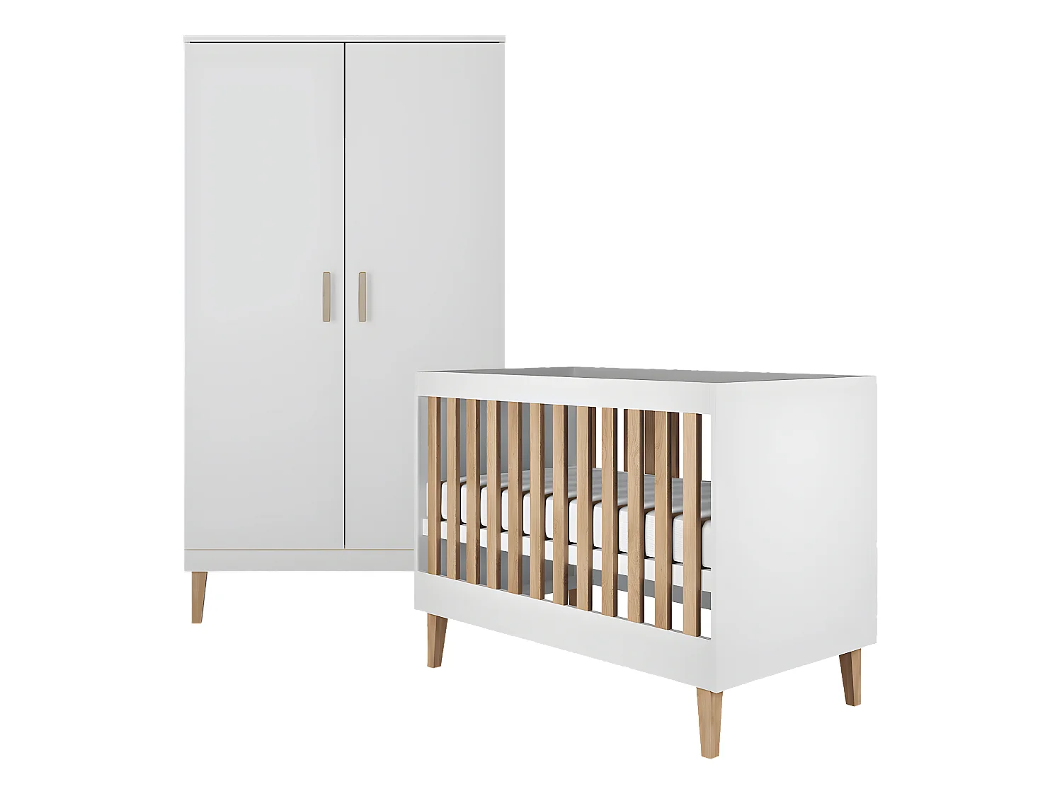 Lit bébé 60x120 et armoire Kubi - Blanc