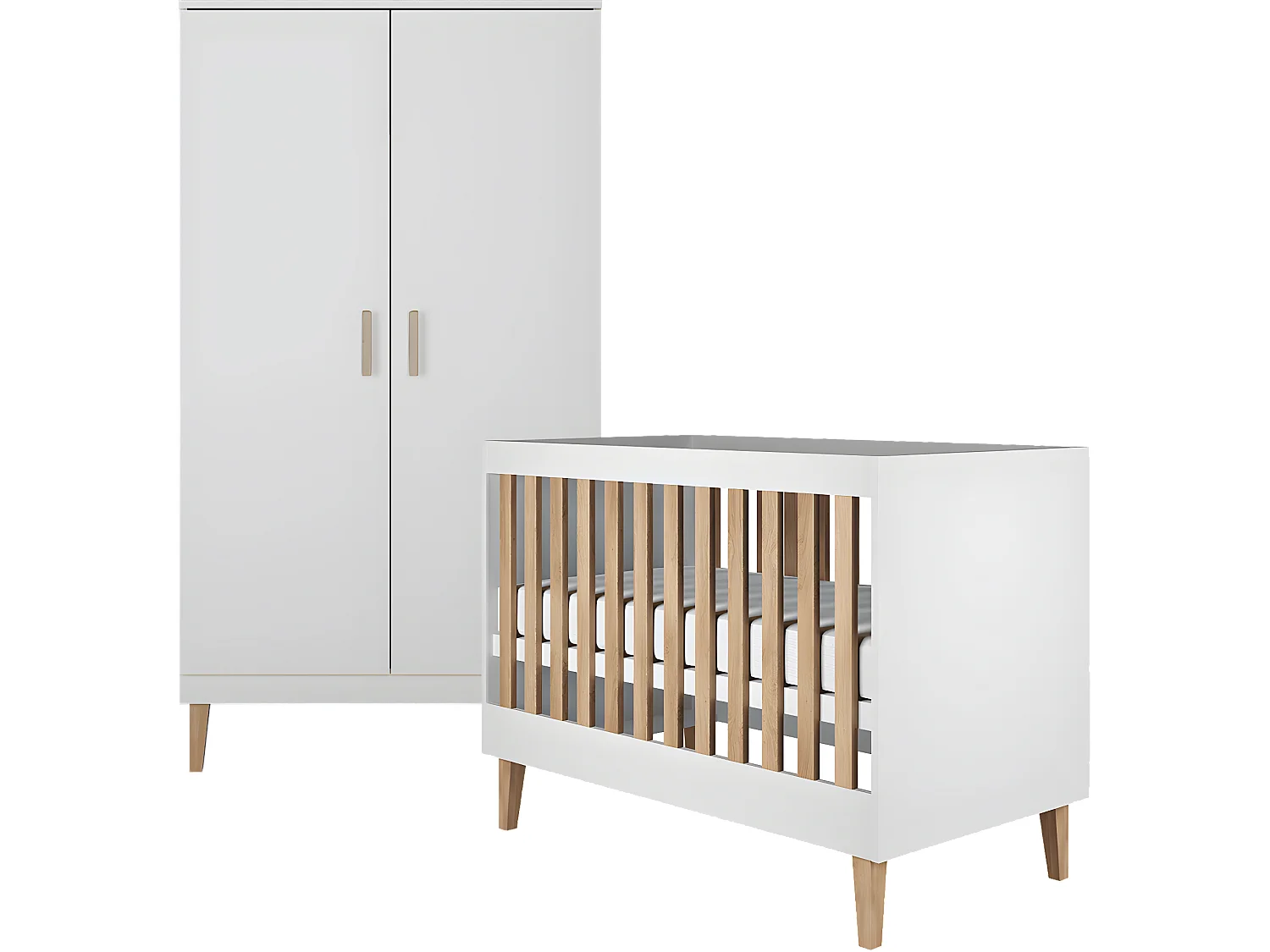 Lit bébé 60x120 et armoire Kubi - Blanc