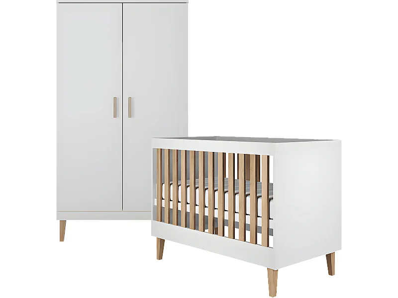 Lit bébé 60x120 et armoire Kubi - Blanc