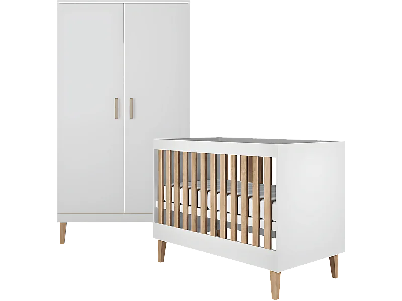 Lit bébé 60x120 et armoire Kubi - Blanc