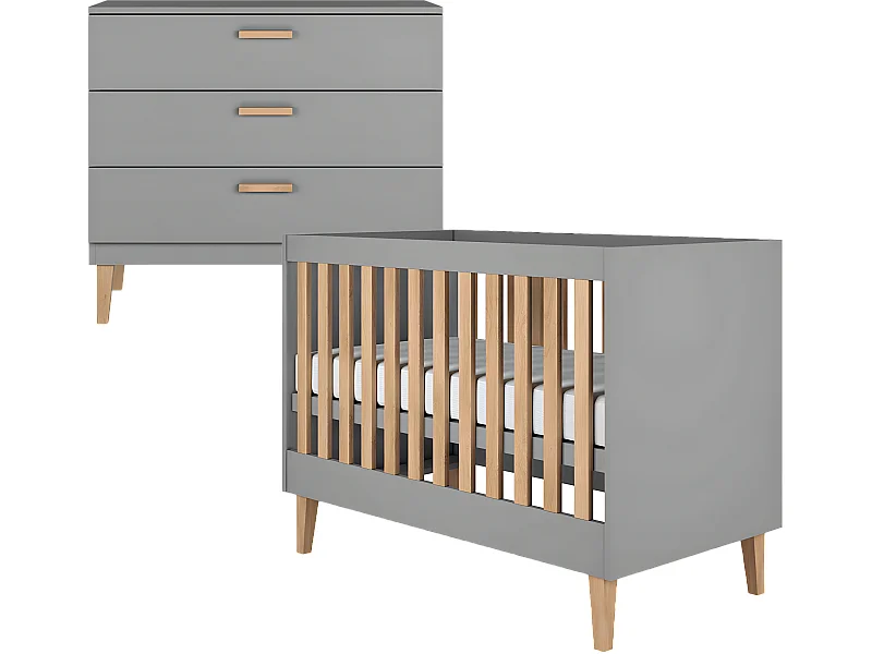 Lit bébé 60x120 et commode Kubi - Gris