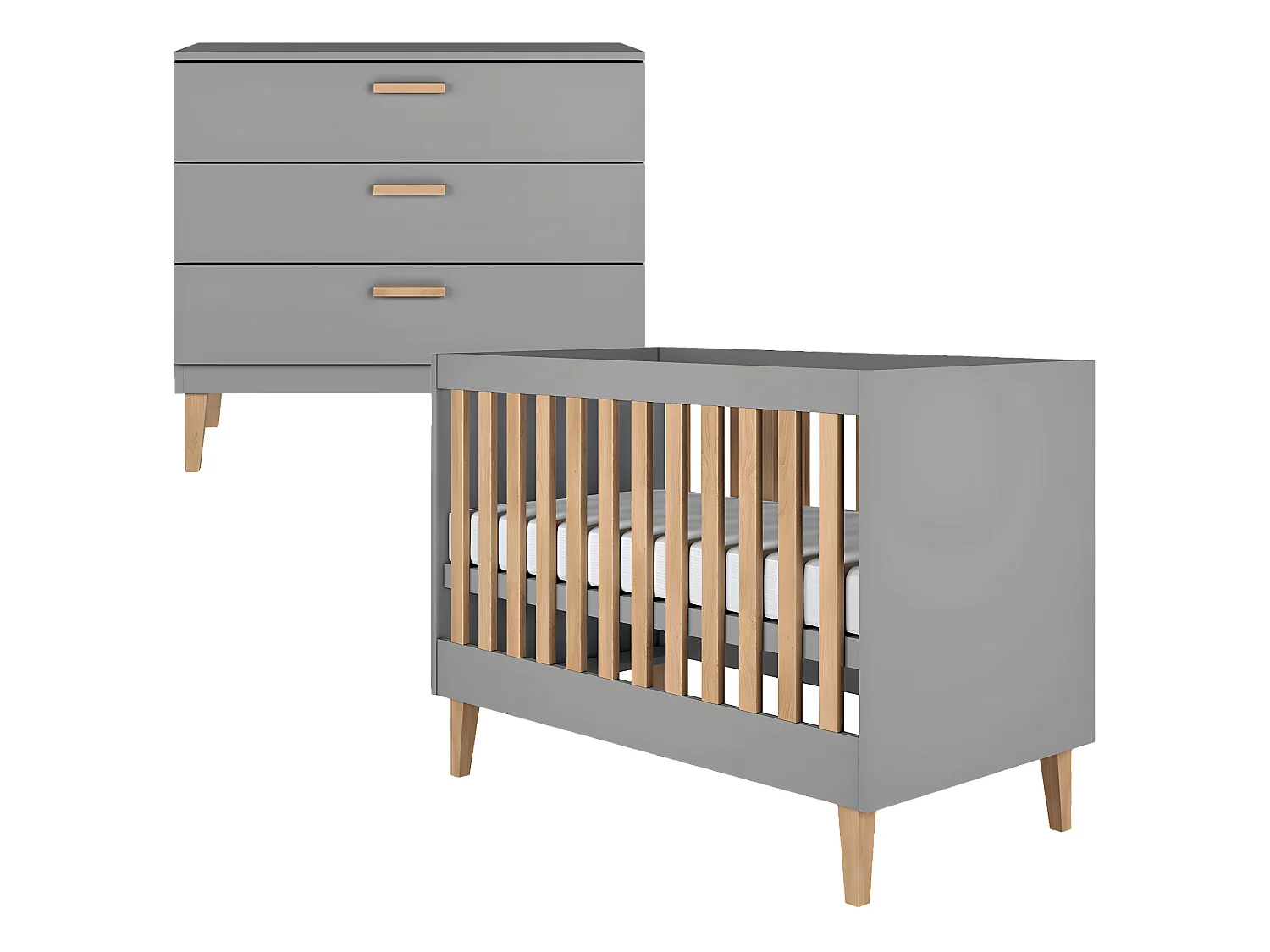 Lit bébé 60x120 et commode Kubi - Gris