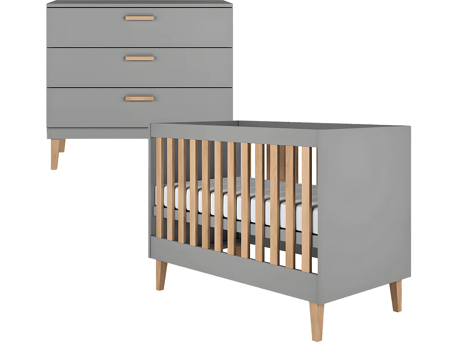 Lit bébé 60x120 et commode Kubi - Gris