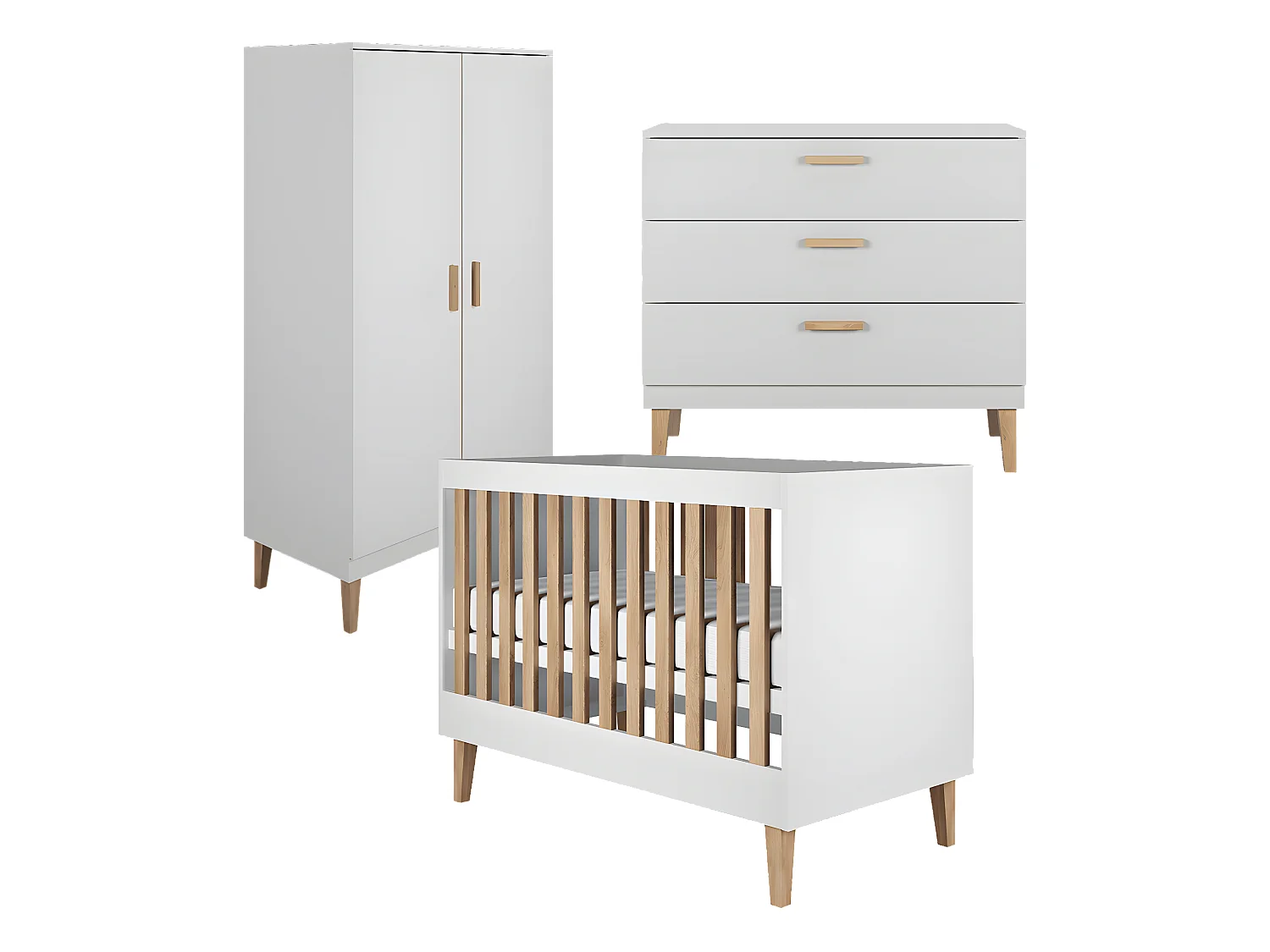Chambre complète lit bébé 60x120, commode et armoire Kubi - Blanc