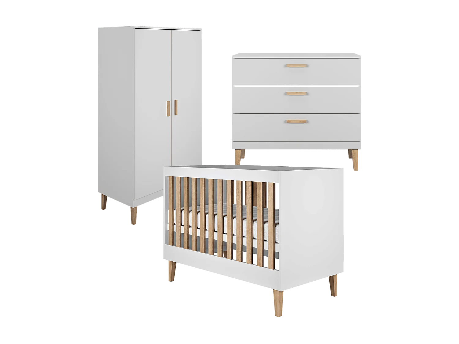 Chambre complète lit bébé 60x120, commode et armoire Kubi - Blanc