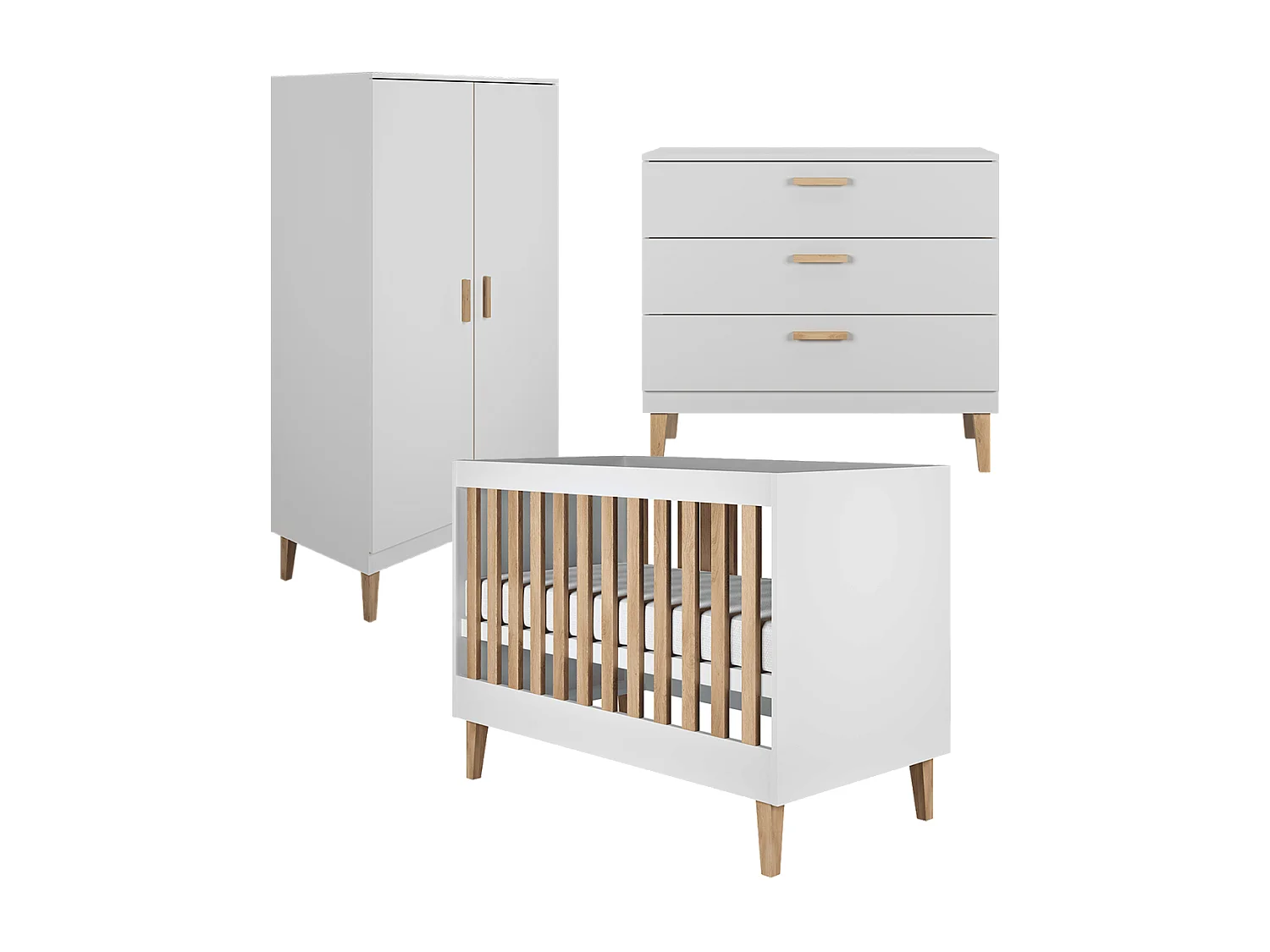 Chambre complète lit bébé 60x120, commode et armoire Kubi - Blanc