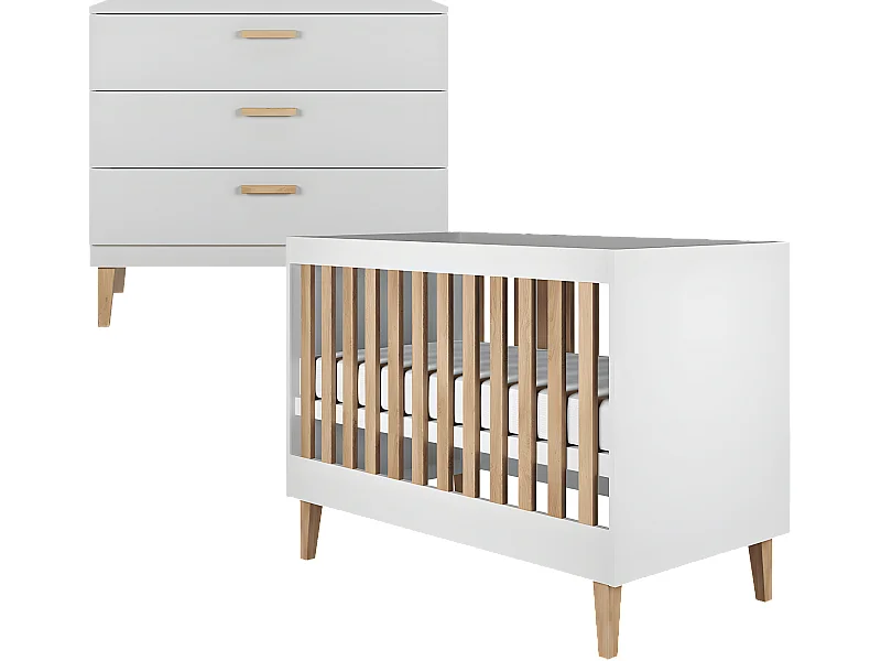 Lit bébé 60x120 et commode Kubi - Blanc