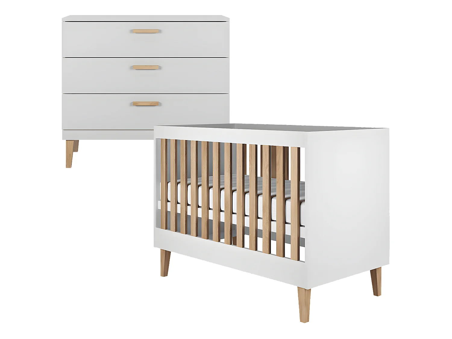 Lit bébé 60x120 et commode Kubi - Blanc