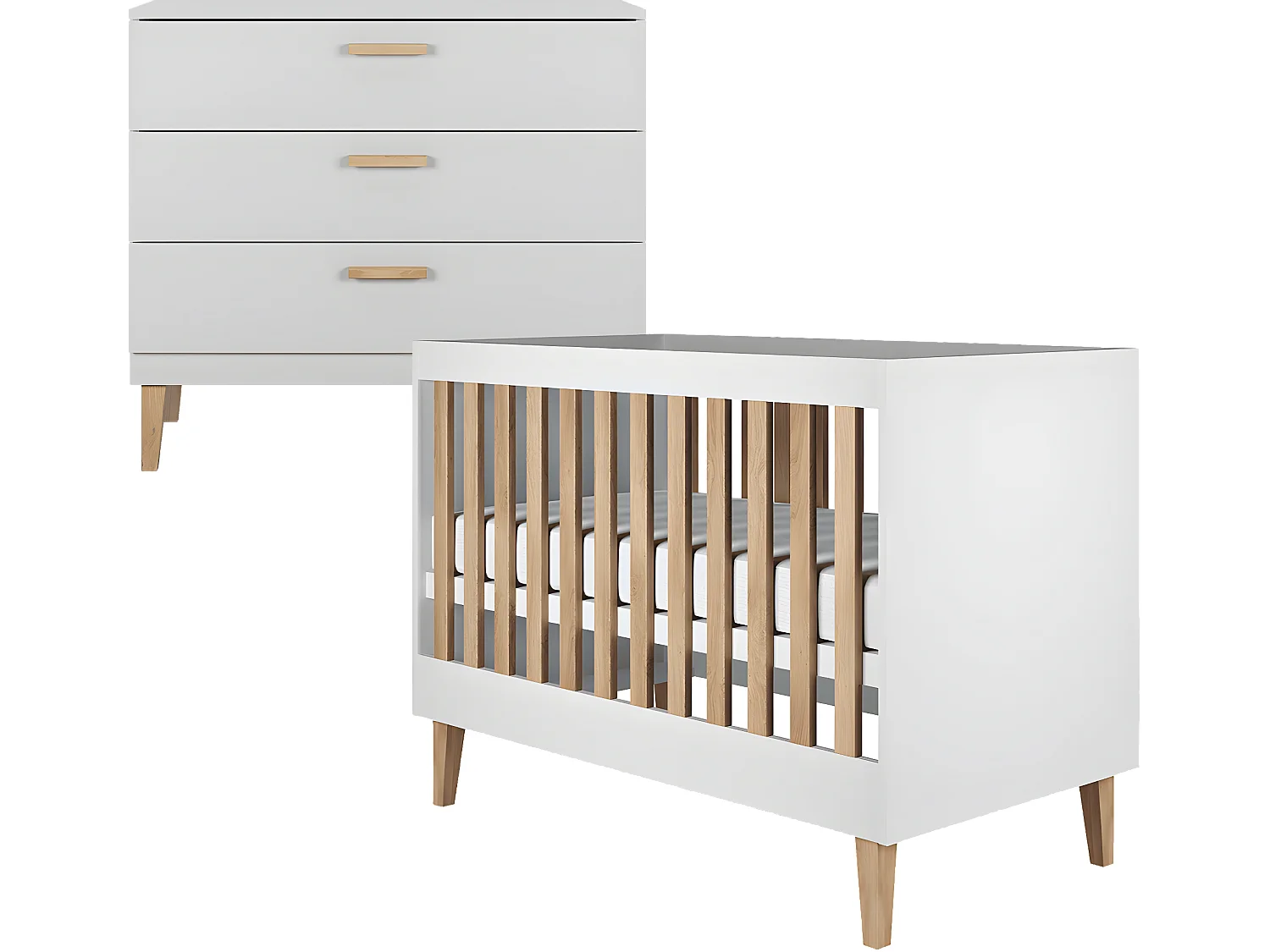 Lit bébé 60x120 et commode Kubi - Blanc