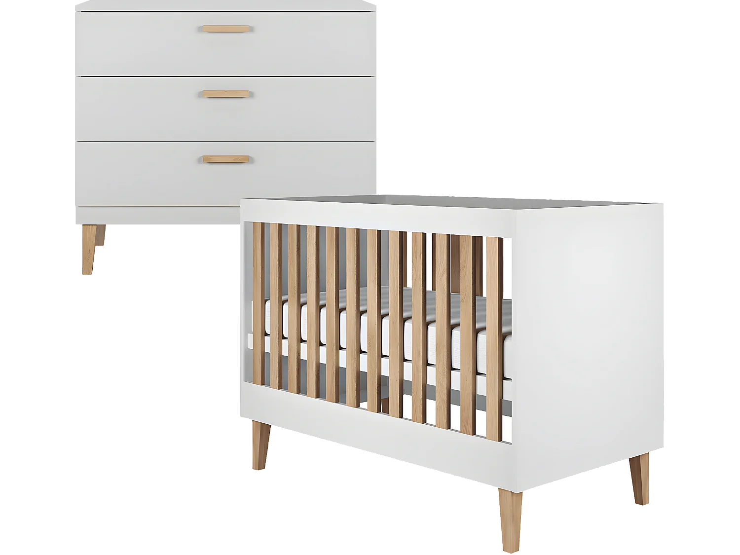 Lit bébé 60x120 et commode Kubi - Blanc