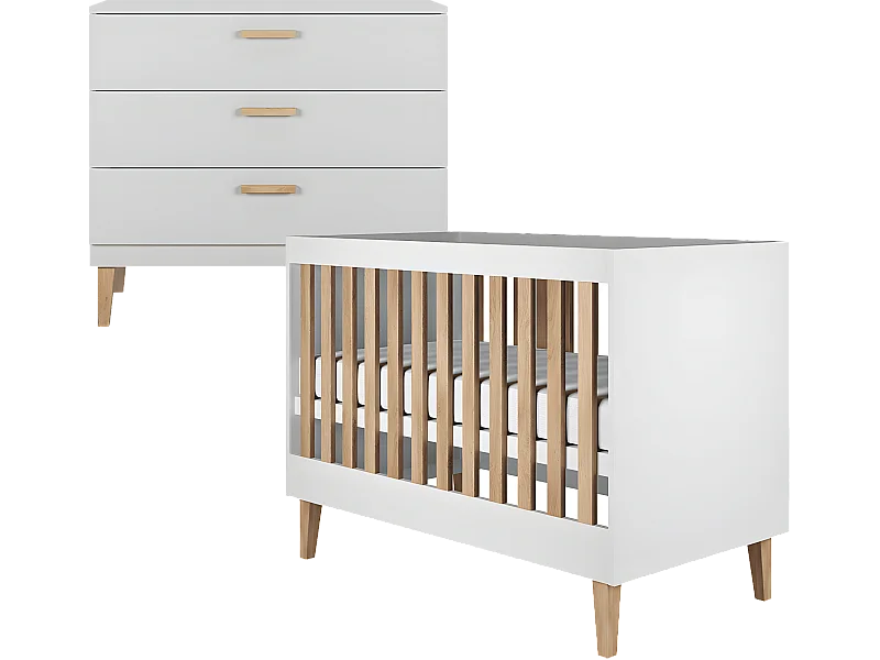 Lit bébé 60x120 et commode Kubi - Blanc