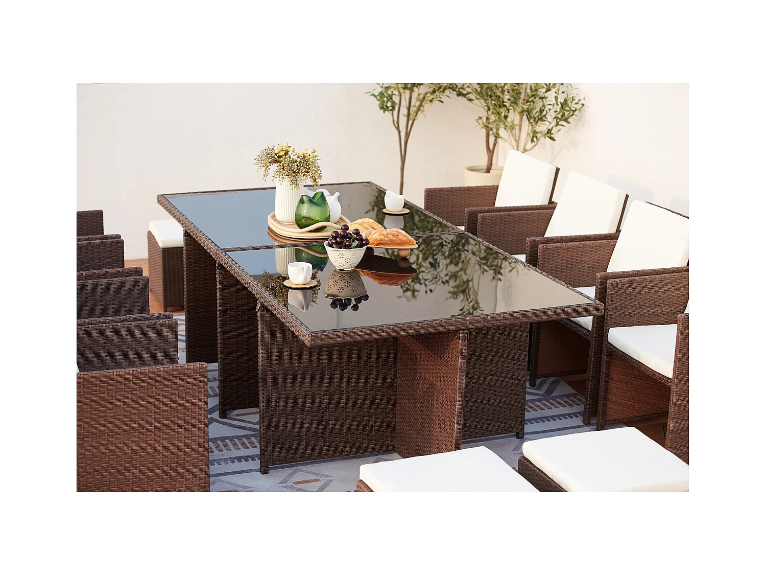 Salotto da giardino a incasso 12 posti resina intrecciata castagna/bianco MONACO