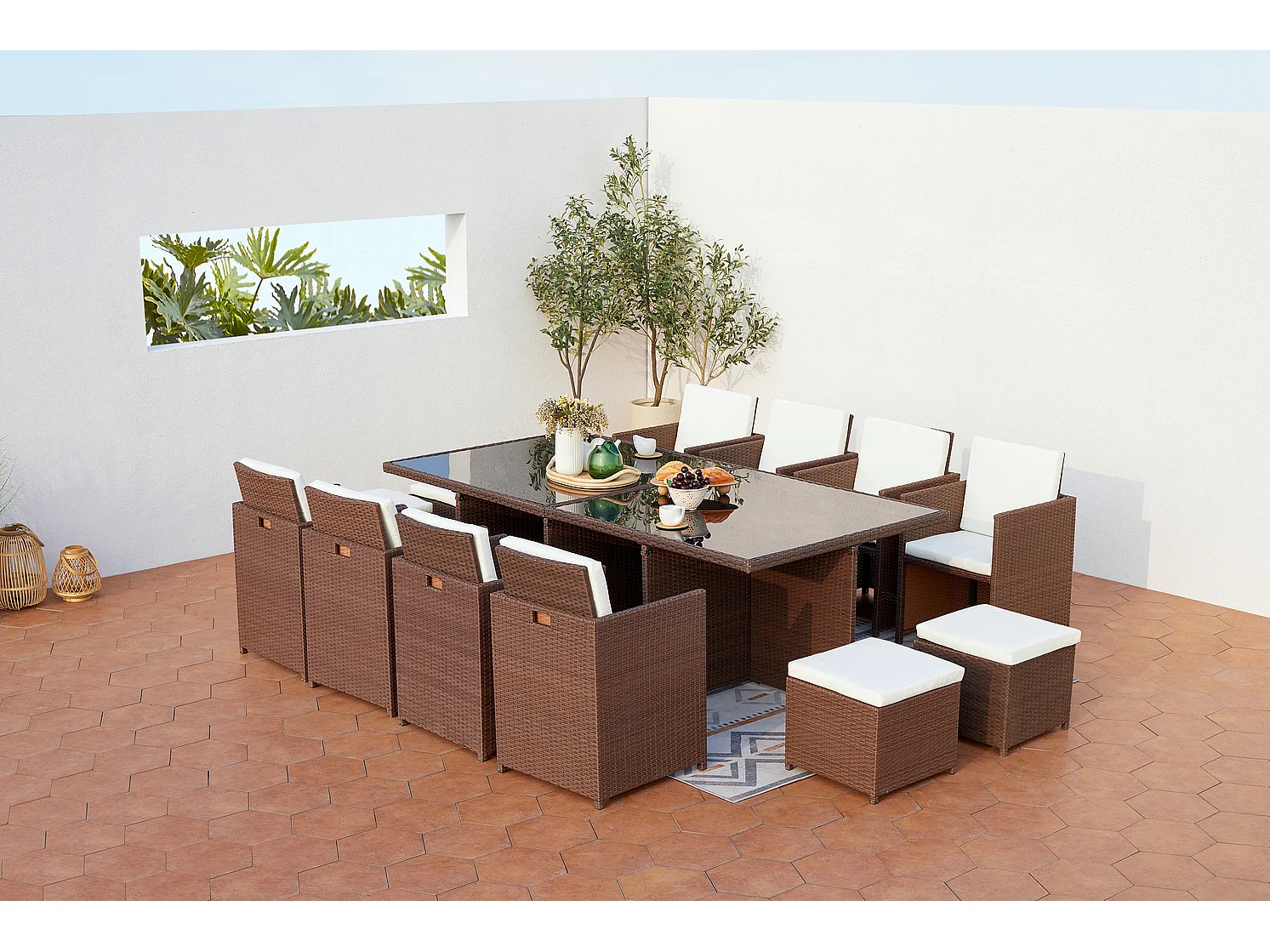 Loungeset voor 12 personen van bruin gevlochten kunsthars MONACO