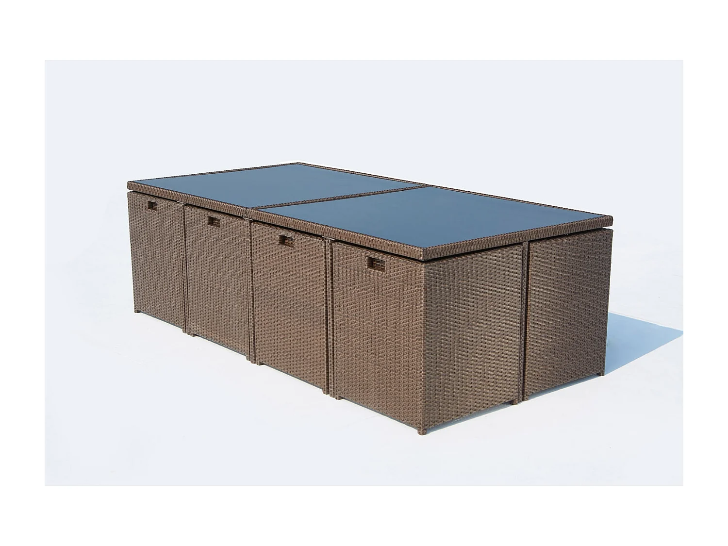 Table et chaises 12 places encastrables résine marron-blanc MONACO