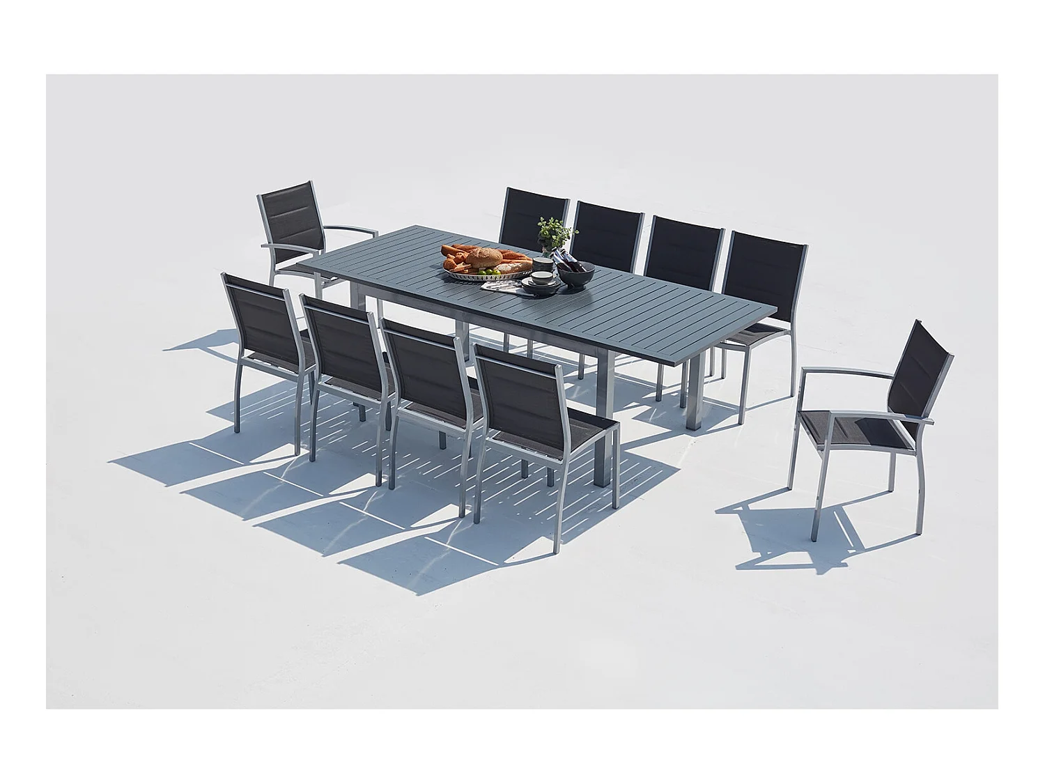 Tavolo da giardino allungabile in alluminio + 10 sedie grigio AREZZO