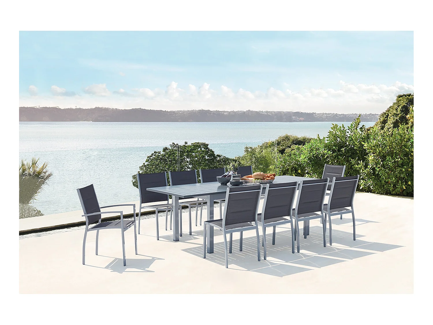 Tavolo da giardino allungabile in alluminio + 10 sedie grigio AREZZO