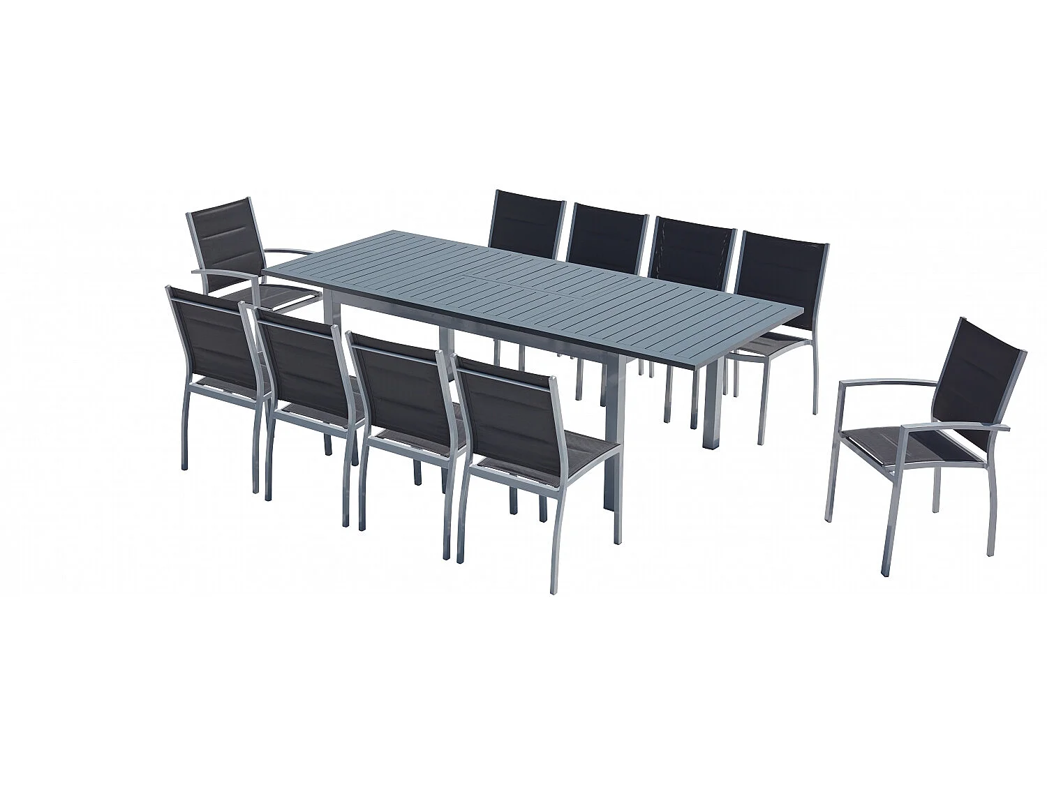 Uitschuifbare tuinset van grijs aluminium AREZZO - 10 personen