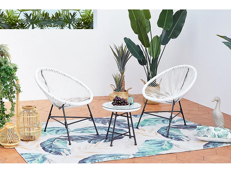 Set di 2 poltrone a forma di uovo + tavolino bianco ACAPULCO