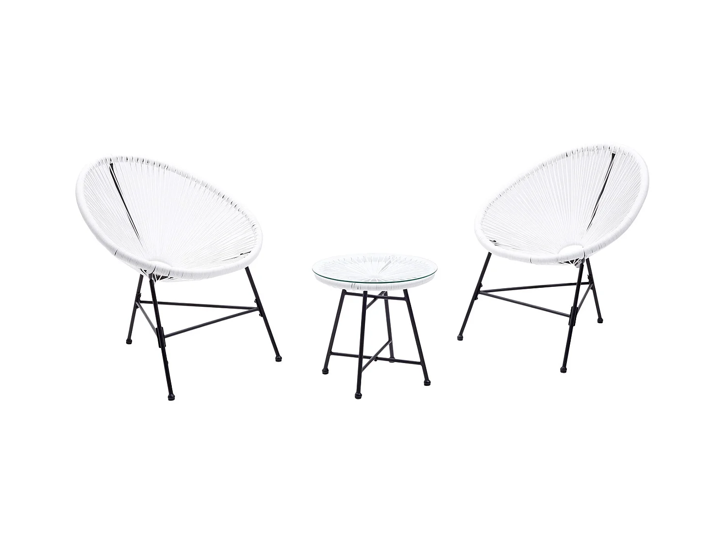 Juego de 2 sillones huevo + mesa de centro blanco ACAPULCO