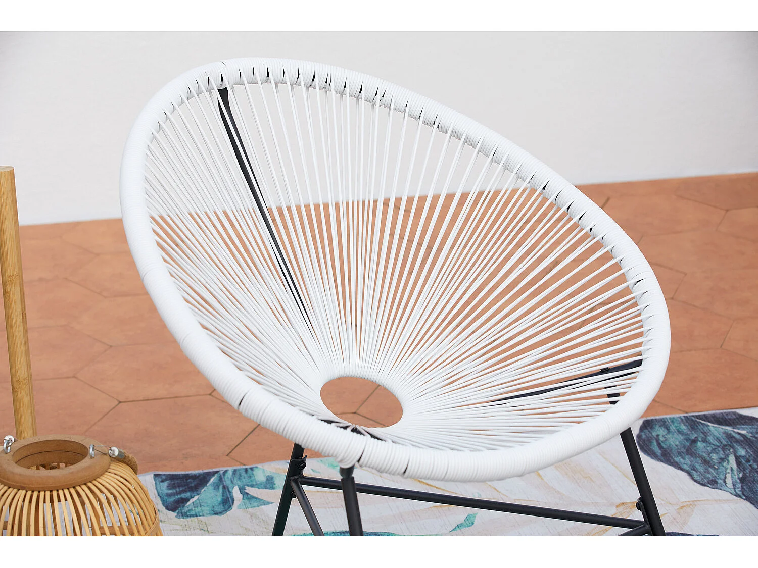 Loungeset 2 Ei-vormige Fauteuils + Lage Tafel Wit Mexicaans Design ACAPULCO Retro van Epoxy Gecoat Staal