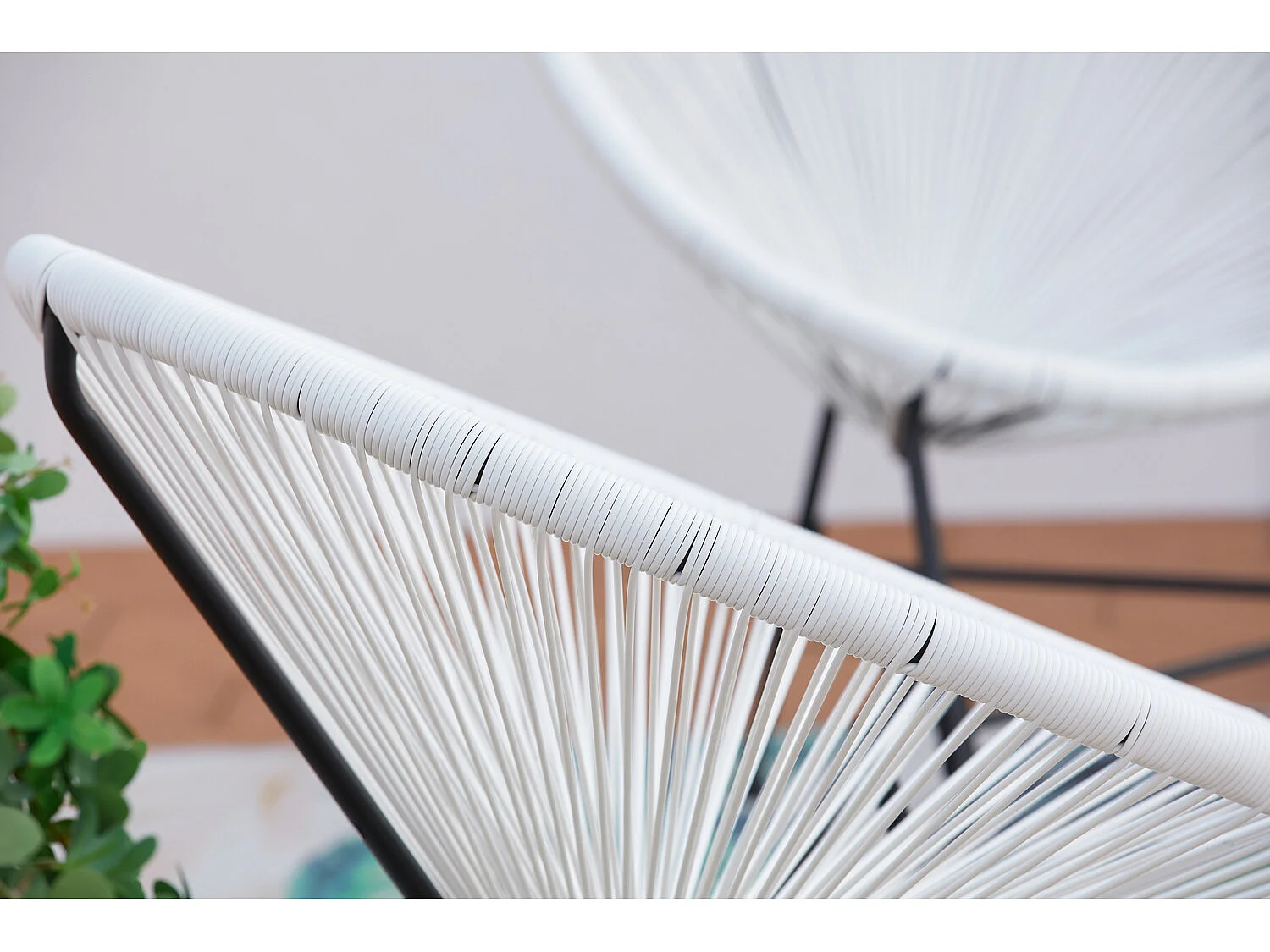 Loungeset 2 Ei-vormige Fauteuils + Lage Tafel Wit Mexicaans Design ACAPULCO Retro van Epoxy Gecoat Staal