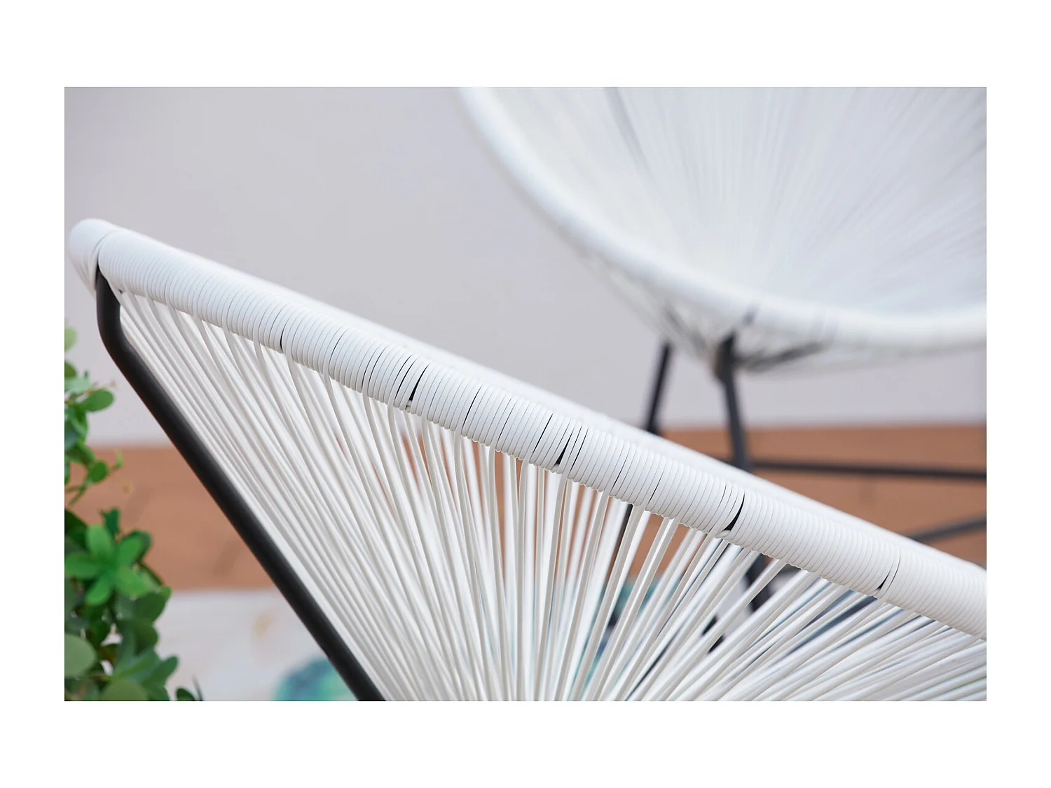 Loungeset 2 Ei-vormige Fauteuils + Lage Tafel Wit Mexicaans Design ACAPULCO Retro van Epoxy Gecoat Staal