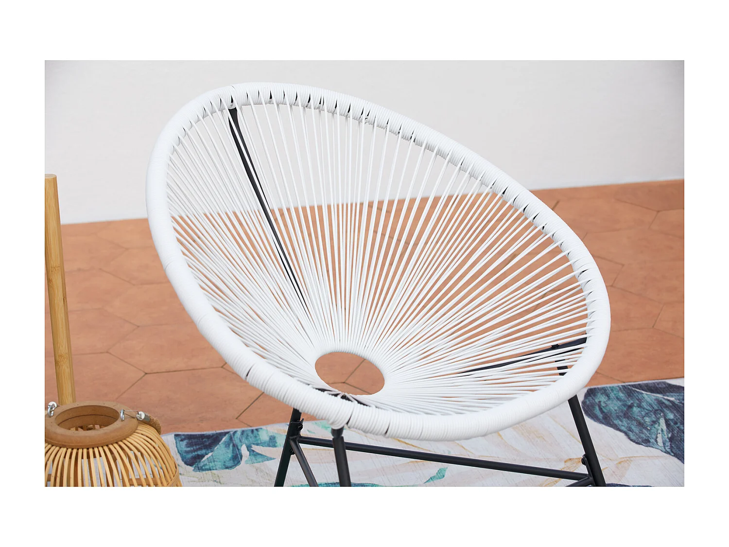 Loungeset 2 Ei-vormige Fauteuils + Lage Tafel Wit Mexicaans Design ACAPULCO Retro van Epoxy Gecoat Staal