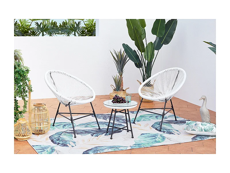 Set di 2 poltrone a forma di uovo + tavolino bianco ACAPULCO