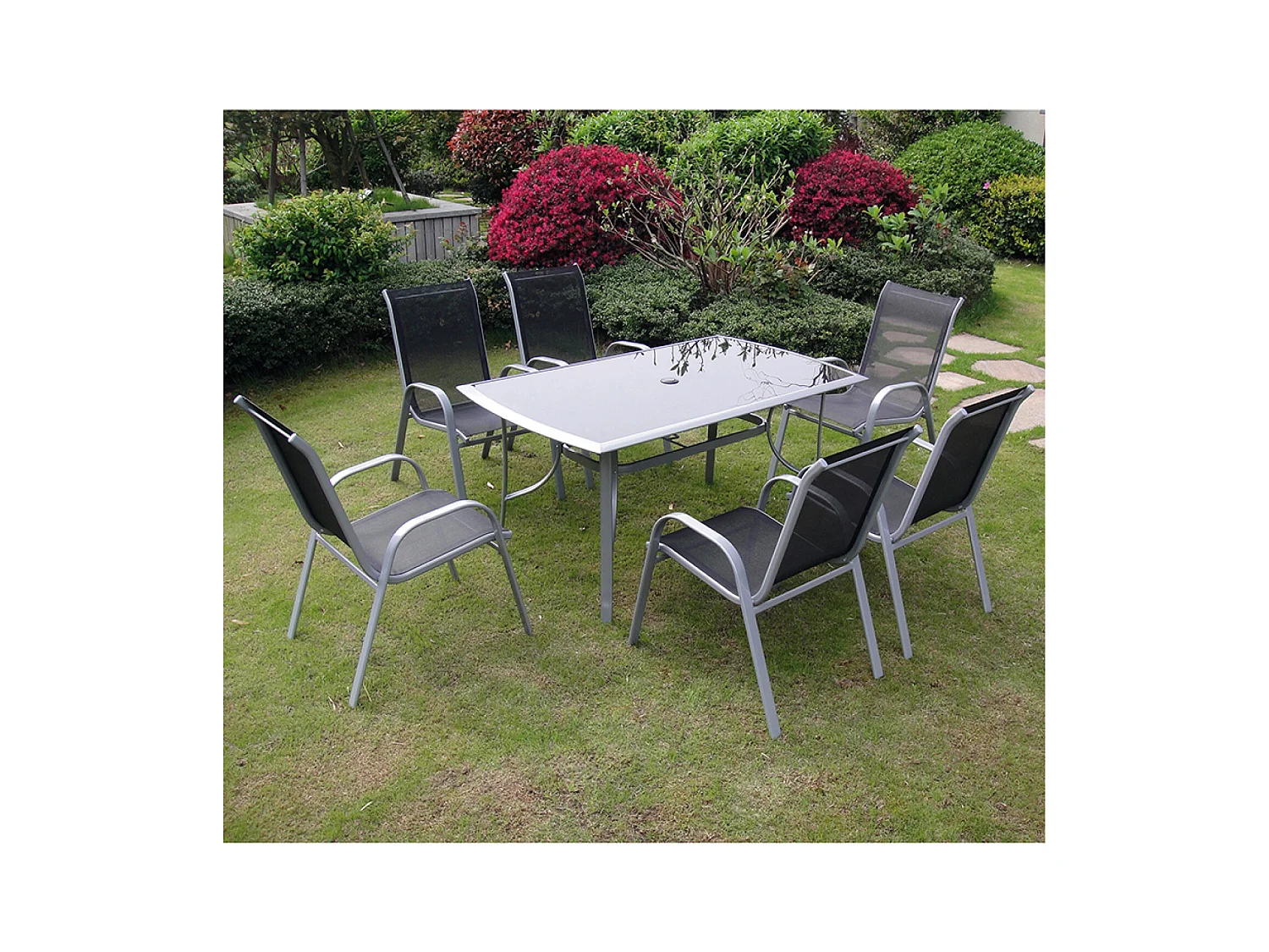 Salotto da giardino in alluminio + 6 sedie in acciaio ALASSIO