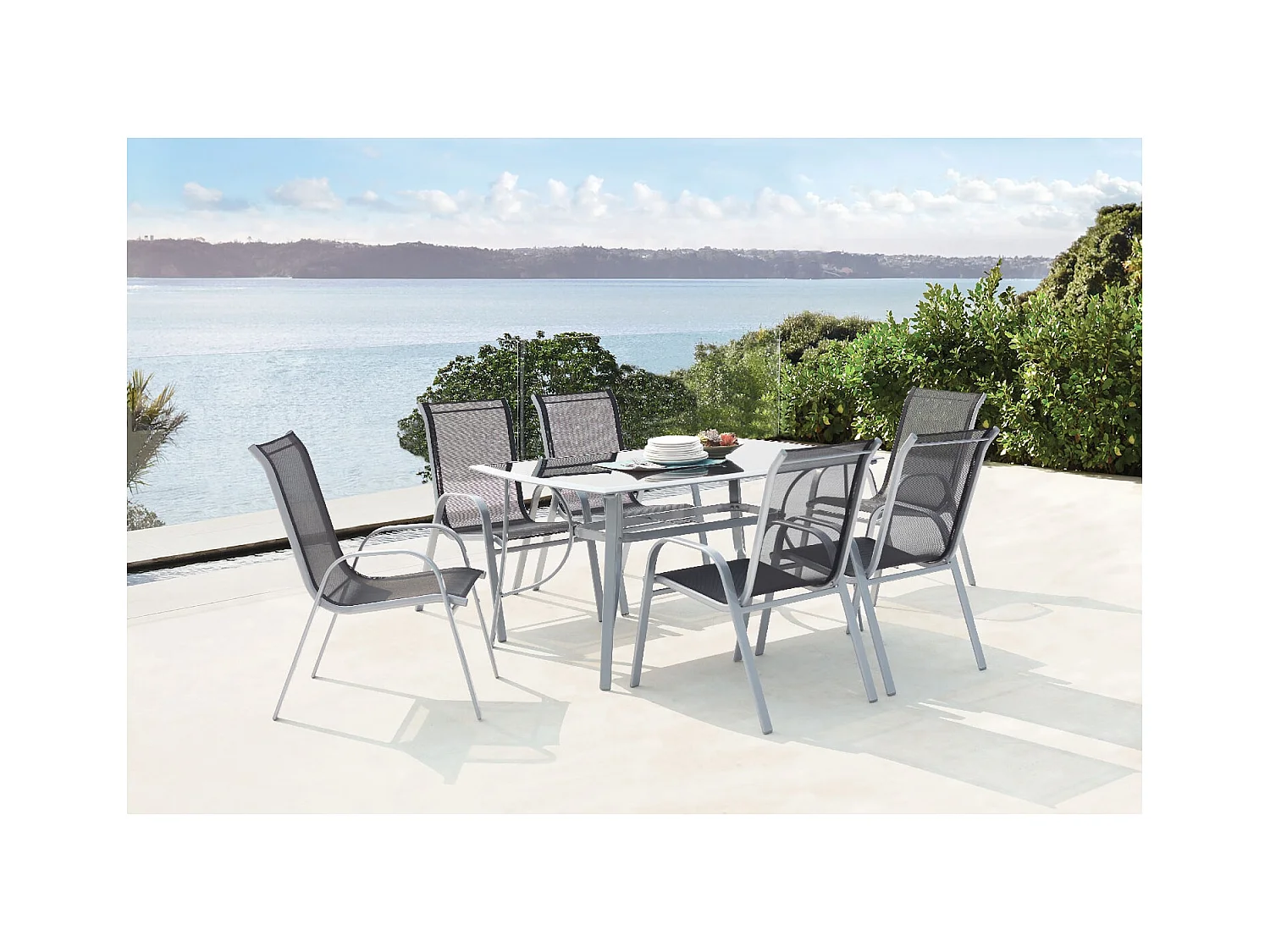 Salotto da giardino in alluminio + 6 sedie in acciaio ALASSIO