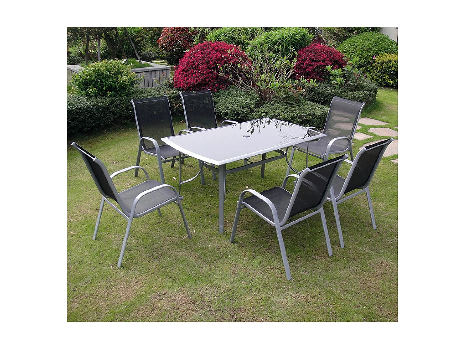 Tuinset 6 plaatsen van grijs aluminium ALASSIO met comfortabele en duurzame stoelen