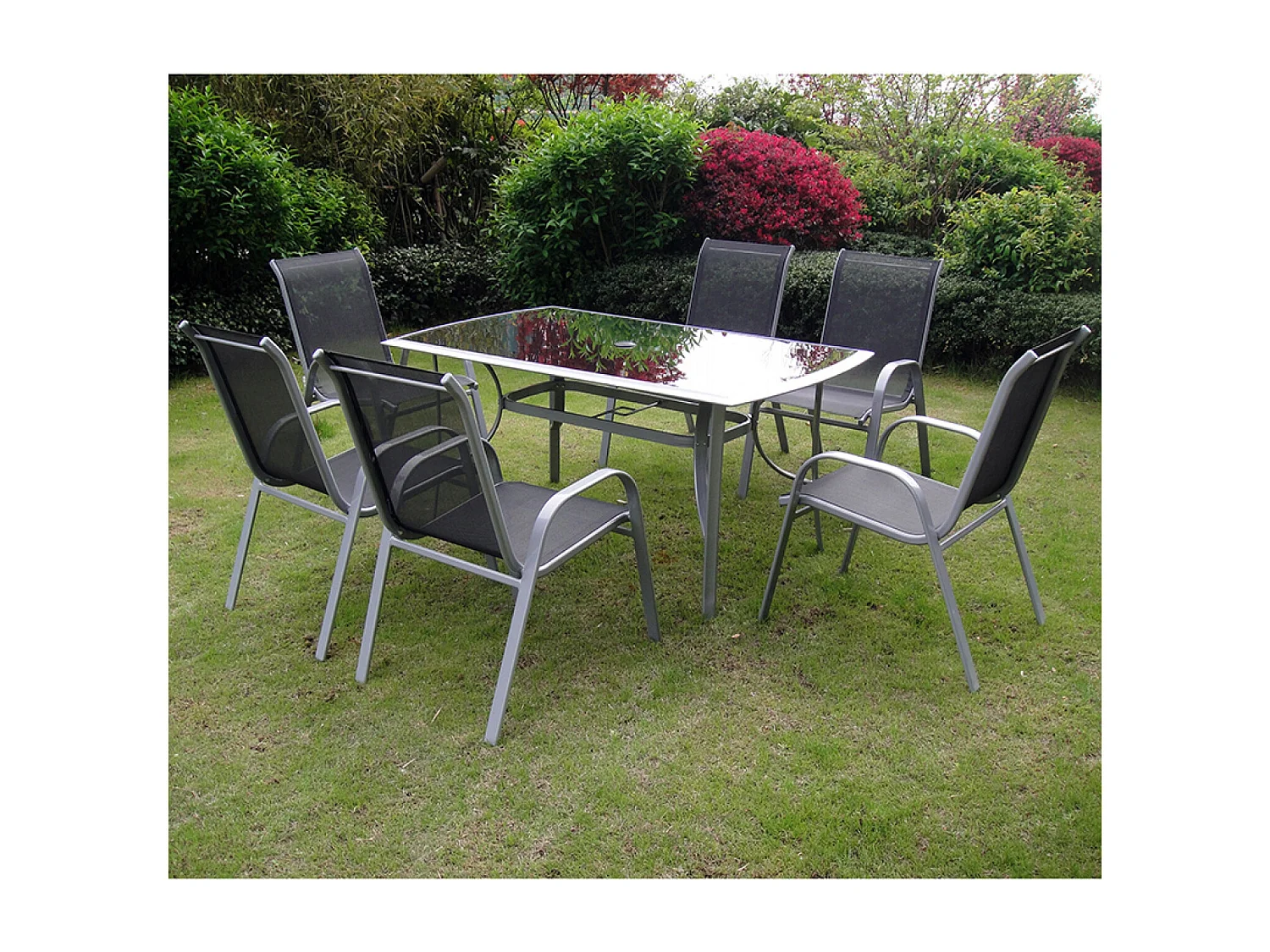 Tuinset 6 plaatsen van grijs aluminium ALASSIO met comfortabele en duurzame stoelen