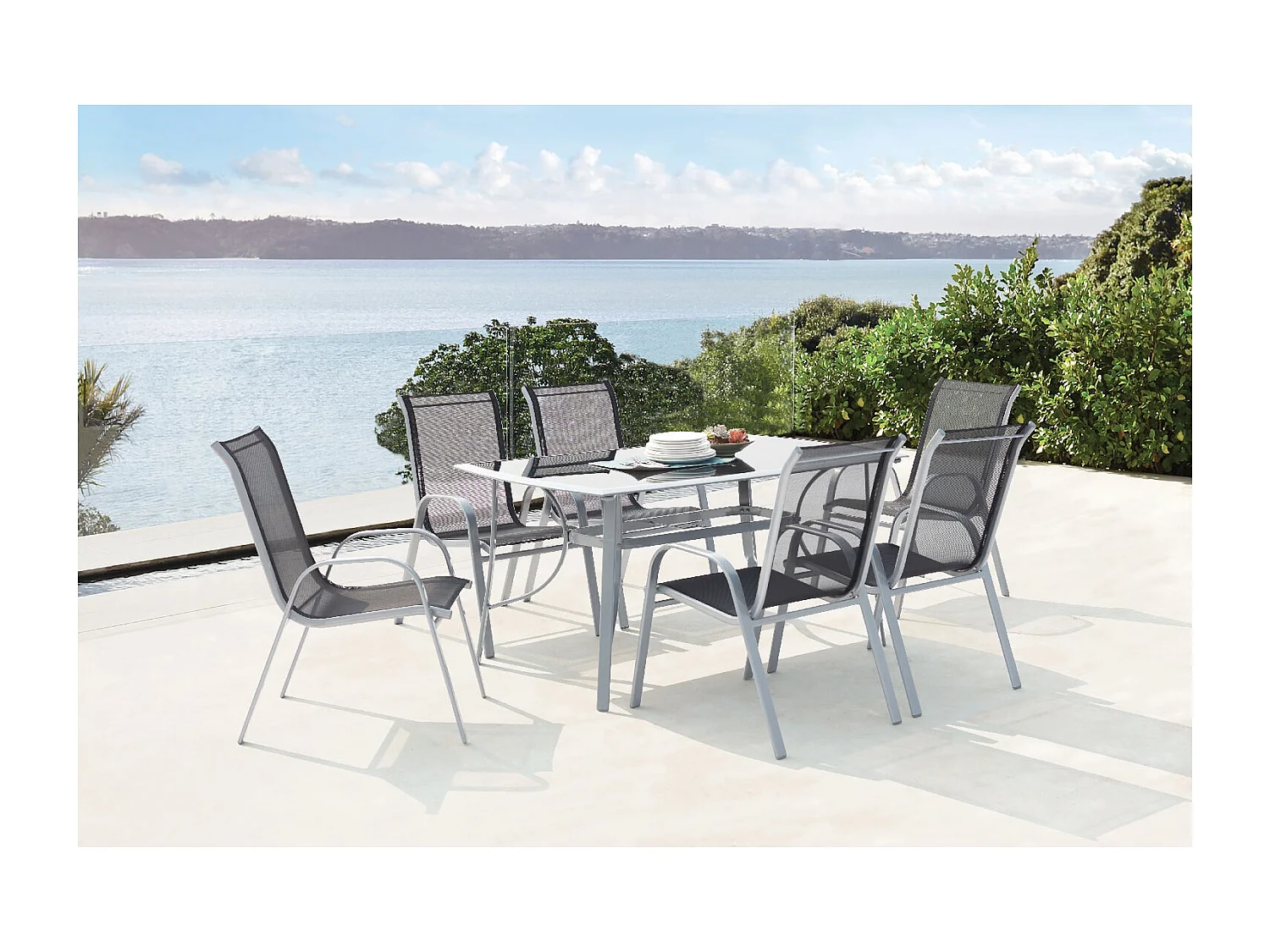 Tuinset 6 plaatsen van grijs aluminium ALASSIO met comfortabele en duurzame stoelen