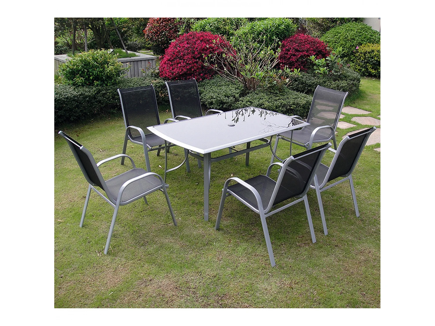 Table de jardin et 6 chaises en aluminium et acier gris ALASSIO